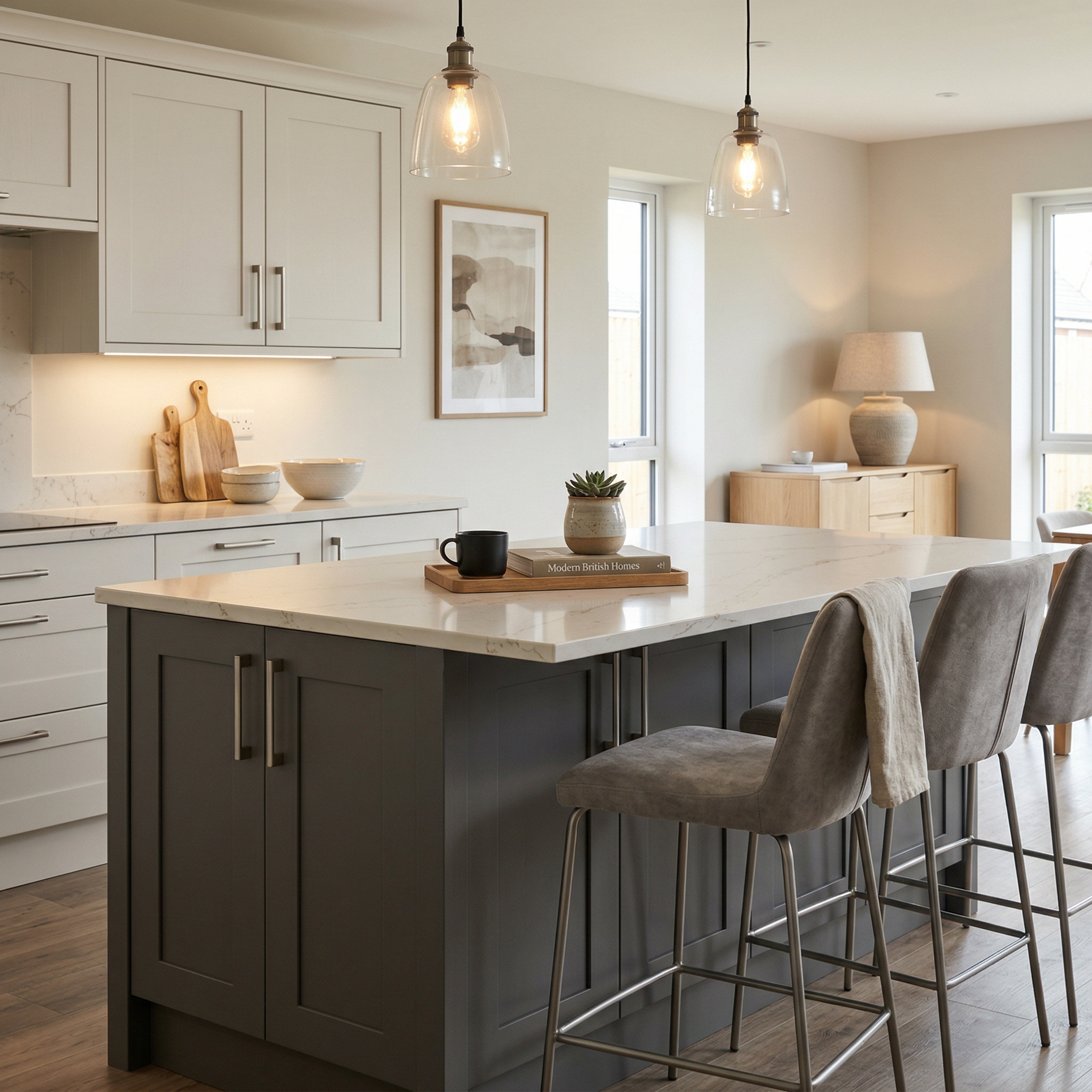 Bespoke kitchen island detail, modern shaker cabinetry with quality joinery