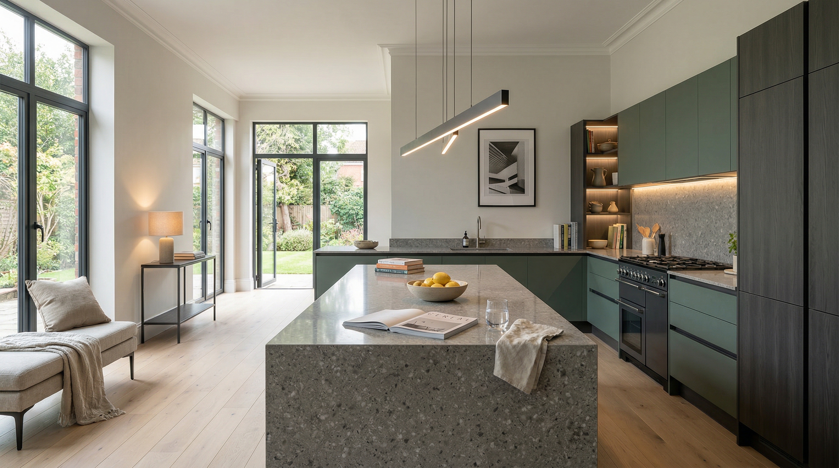 hero2_1200x675 Mastercraft bespoke kitchen in Caerleon, wide architectural view showing room volume and design quality