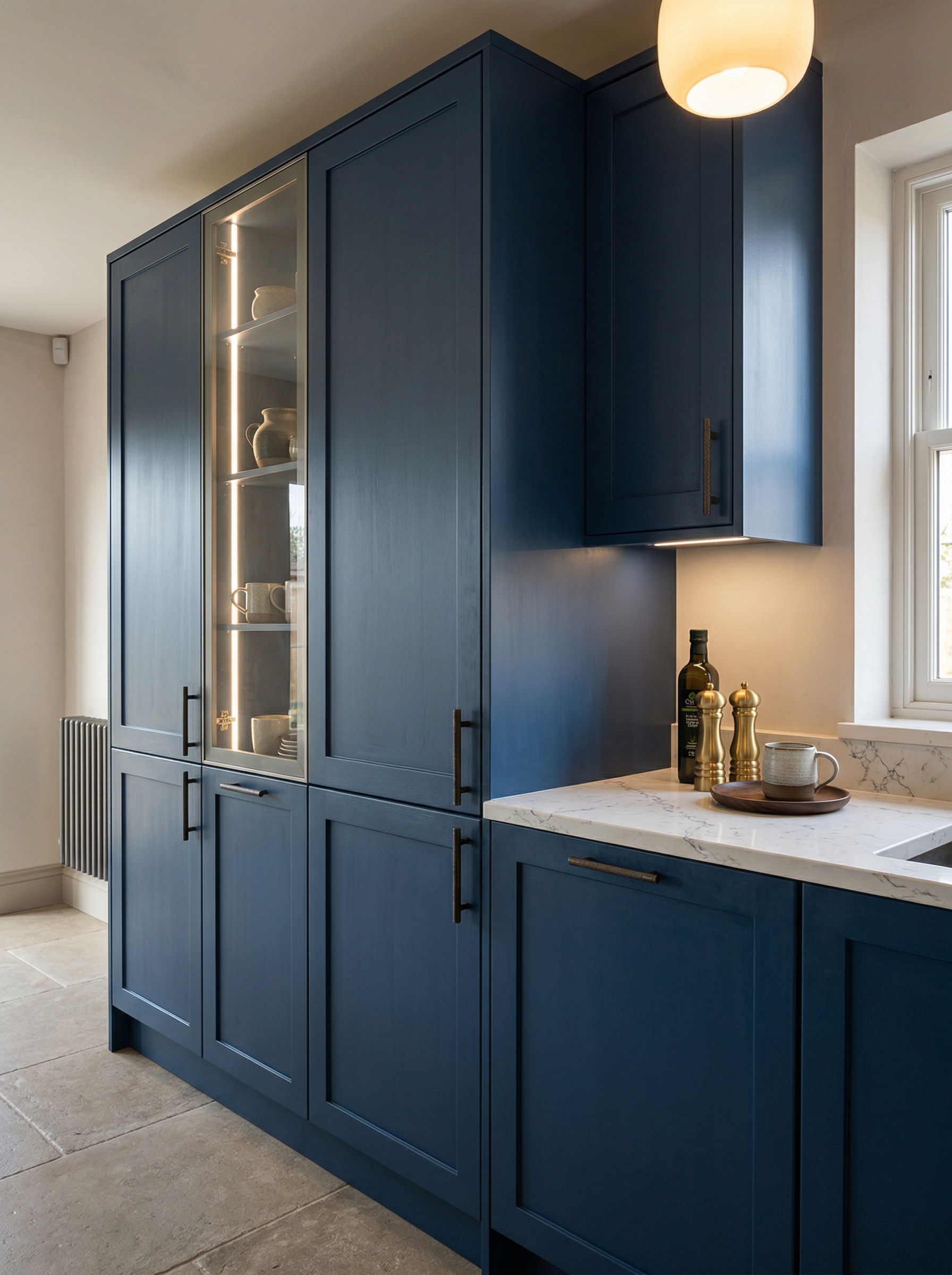 Bespoke kitchen installation, full-height cabinetry and considered storage design