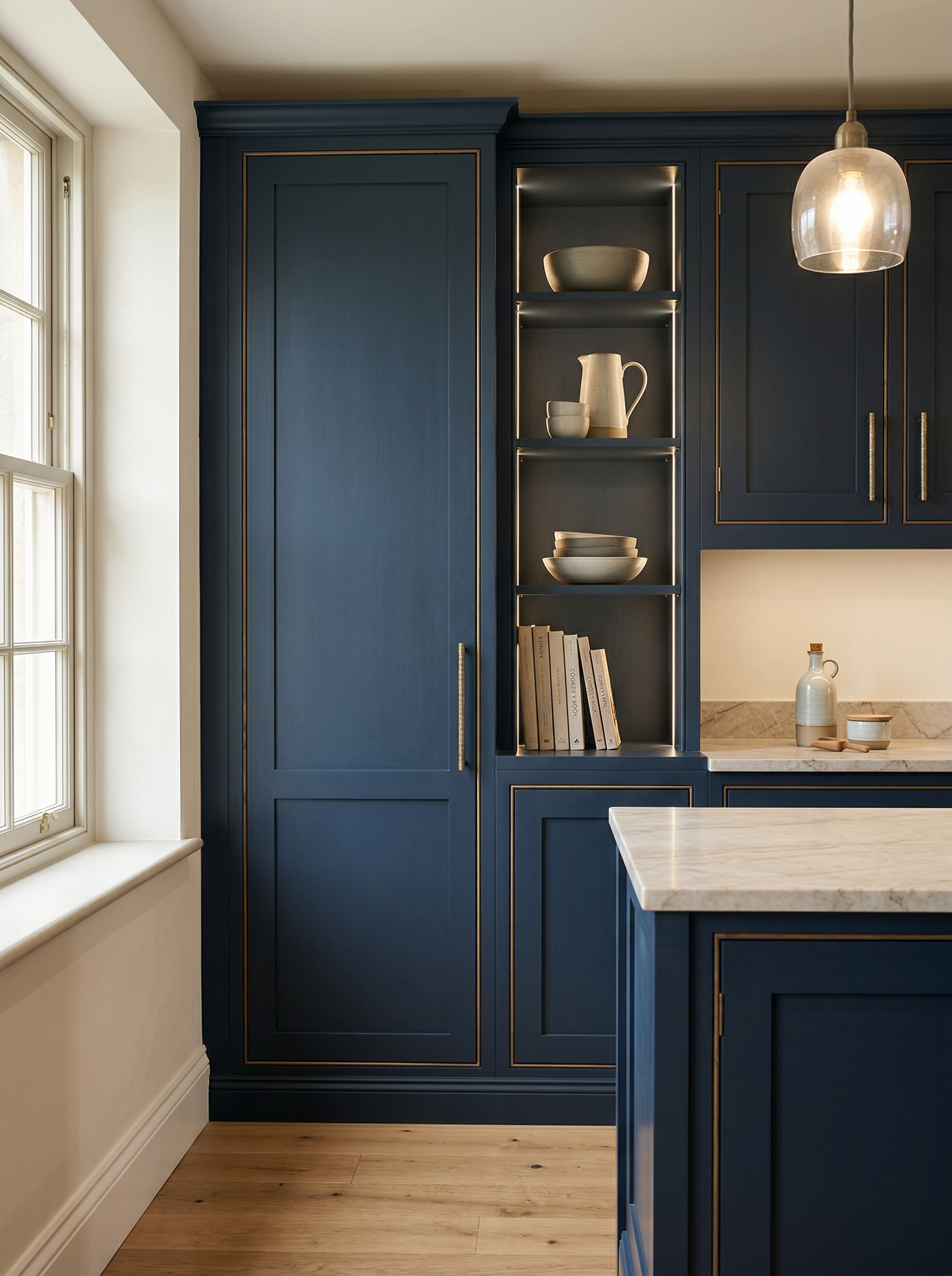 Bespoke kitchen installation, full-height cabinetry and considered storage design