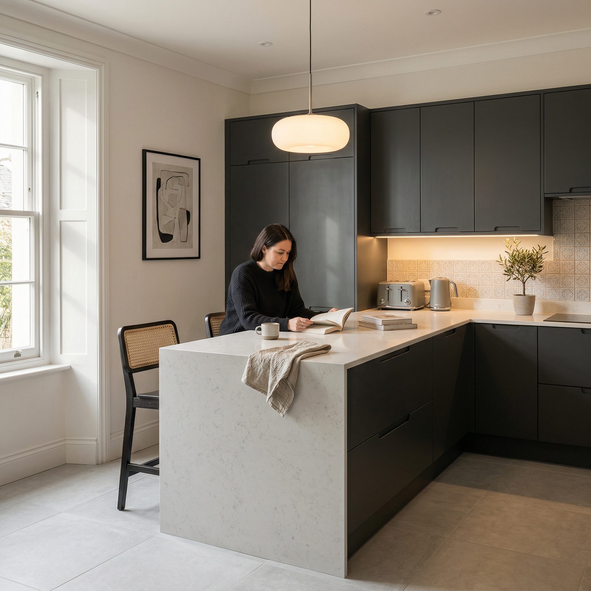 Bespoke kitchen designed for a Camborne home, quality materials and considered layout