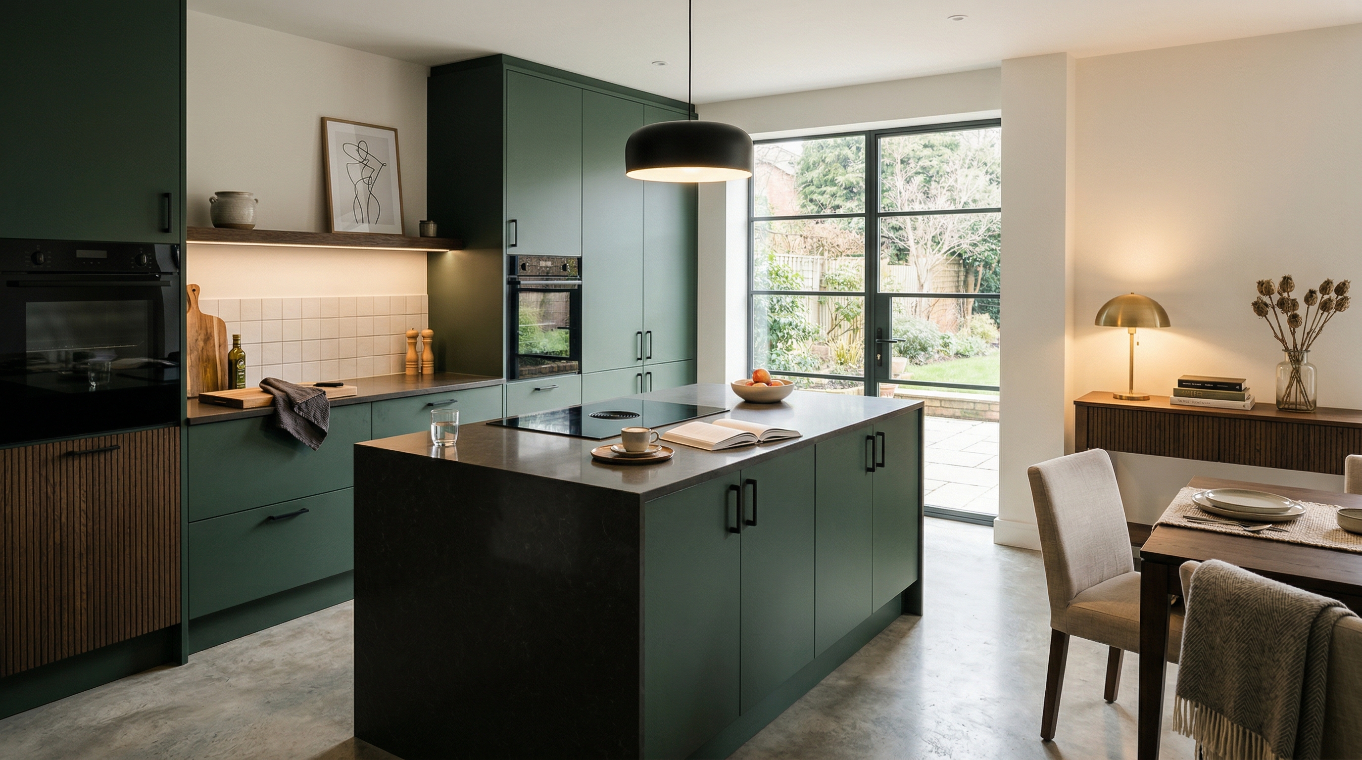 Mastercraft bespoke kitchen in Canton, wide architectural view showing room volume and design quality