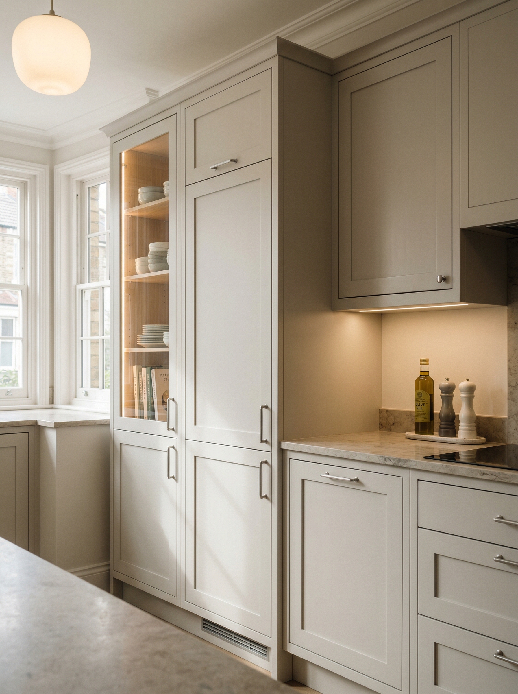 Bespoke kitchen installation, full-height cabinetry and considered storage design