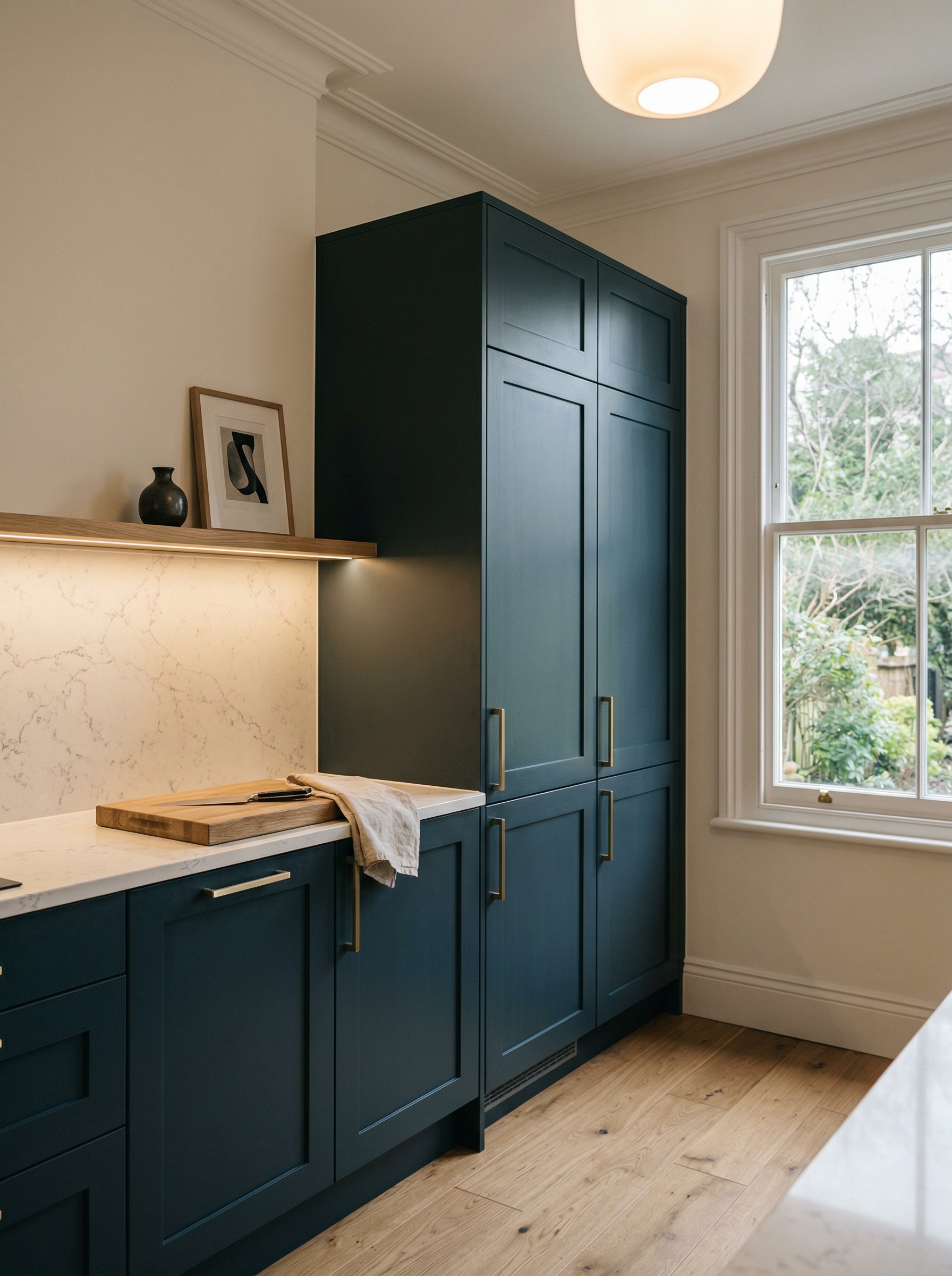 portrait1_600x800 Tall view of full-height bespoke kitchen cabinetry, contemporary painted lay-on cabinetry