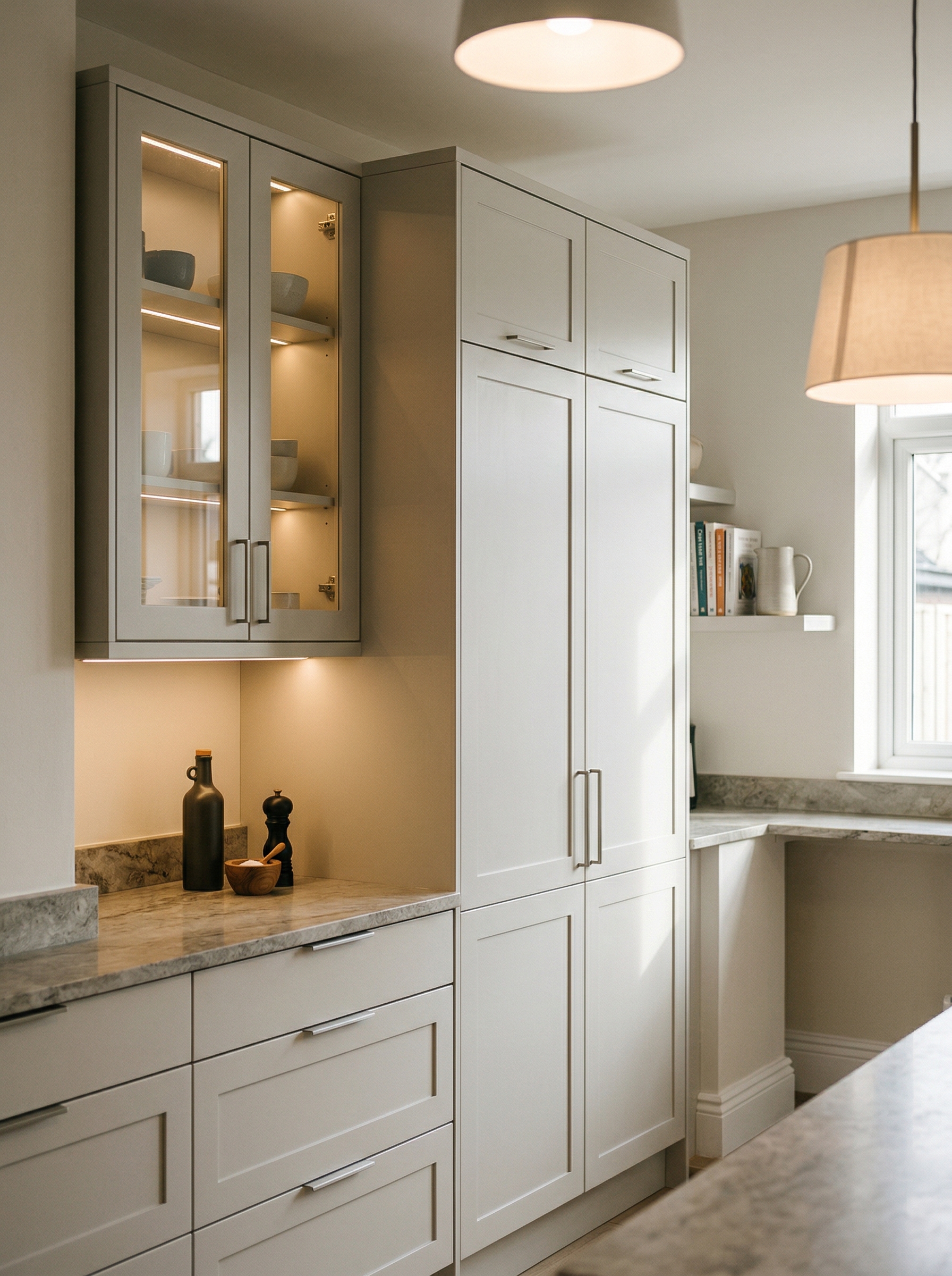 Bespoke kitchen installation, full-height cabinetry and considered storage design