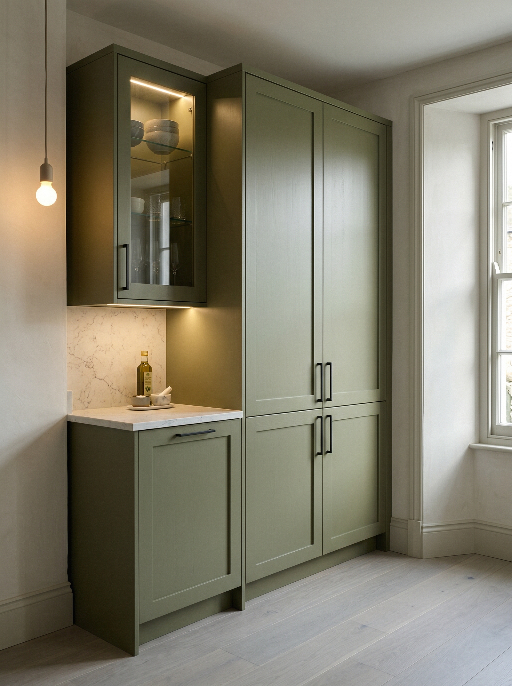 Bespoke kitchen installation, full-height cabinetry and considered storage design