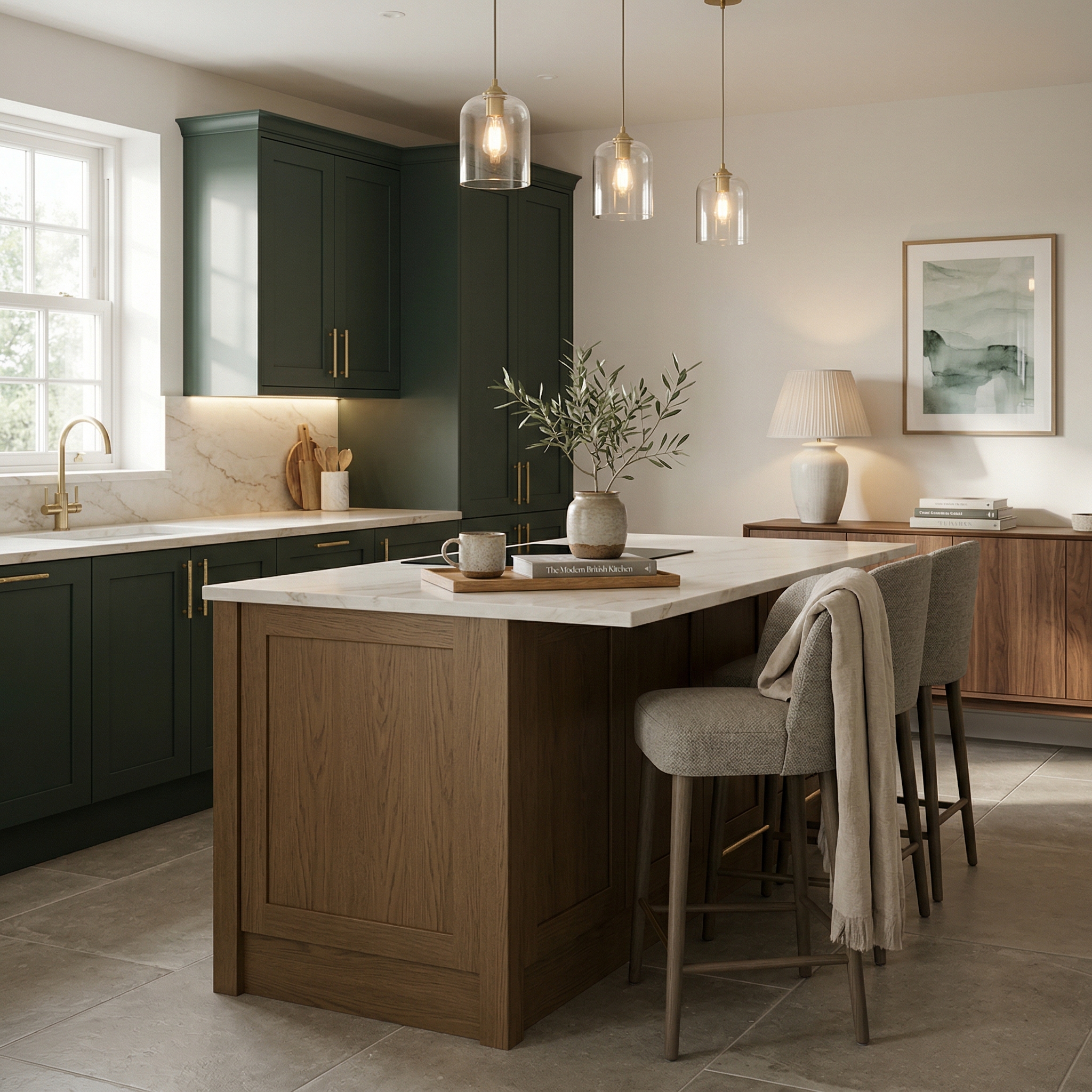 Bespoke kitchen island detail, timber veneer slab-door cabinetry with quality joinery