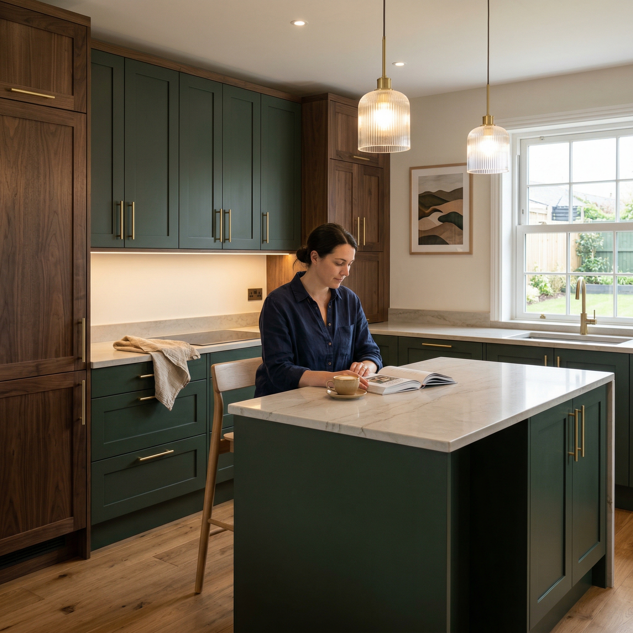 Bespoke kitchen designed for a Cardigan home, quality materials and considered layout