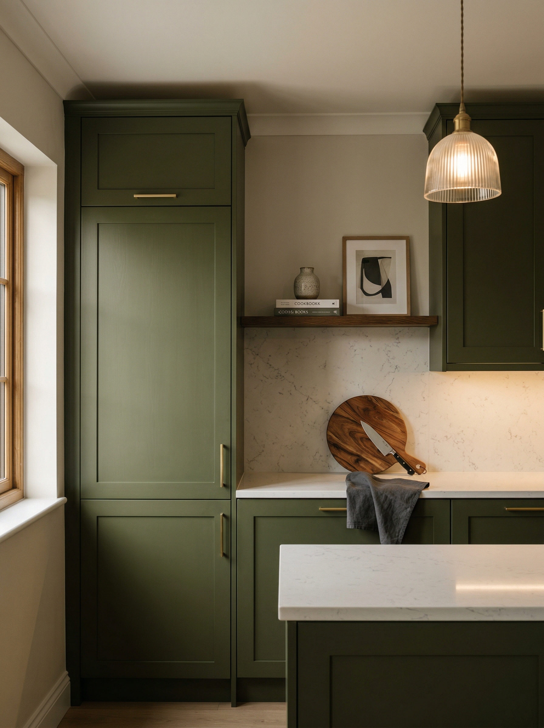 Tall view of full-height bespoke kitchen cabinetry, contemporary in-frame cabinetry