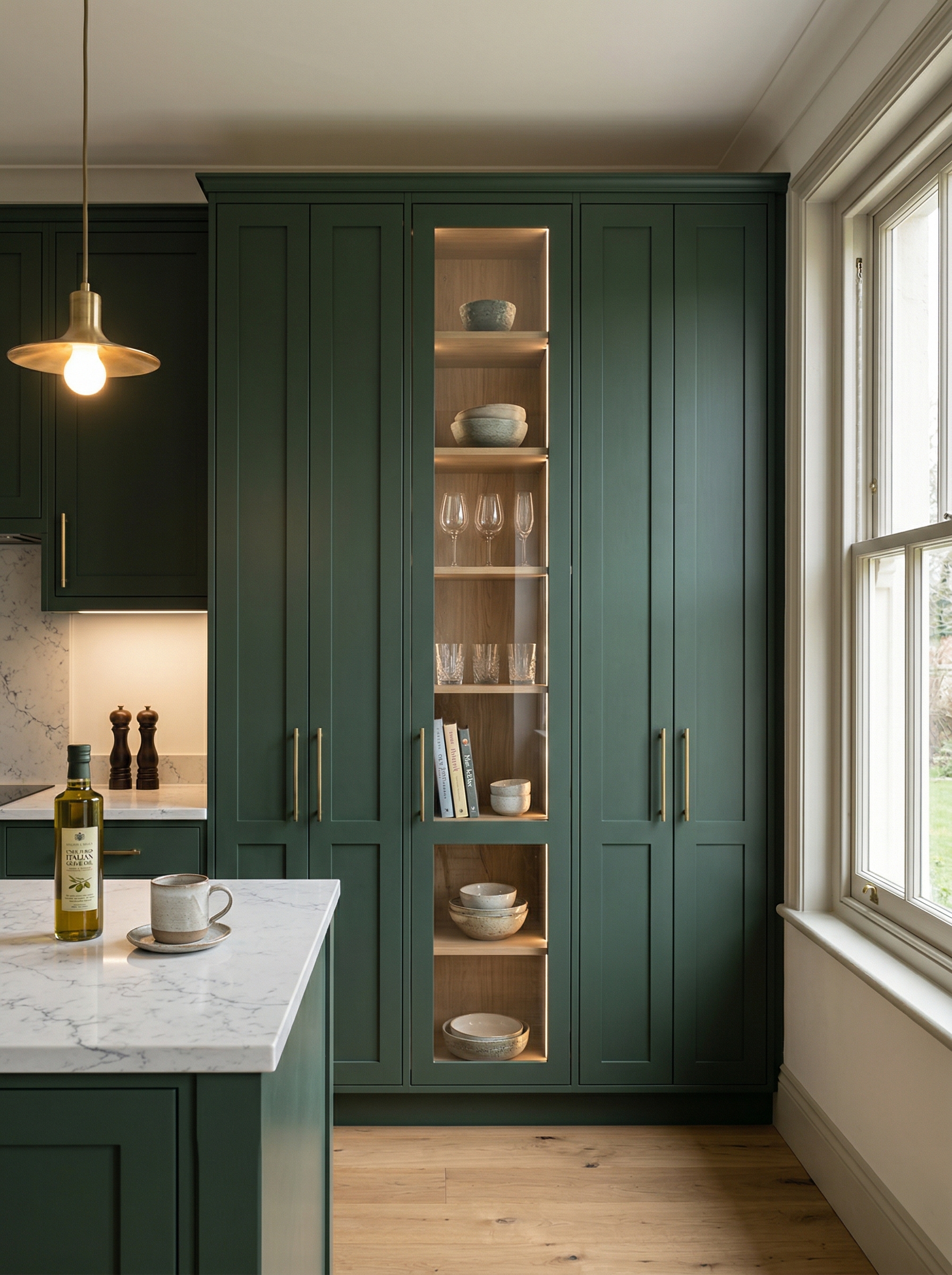 Bespoke kitchen installation, full-height cabinetry and considered storage design