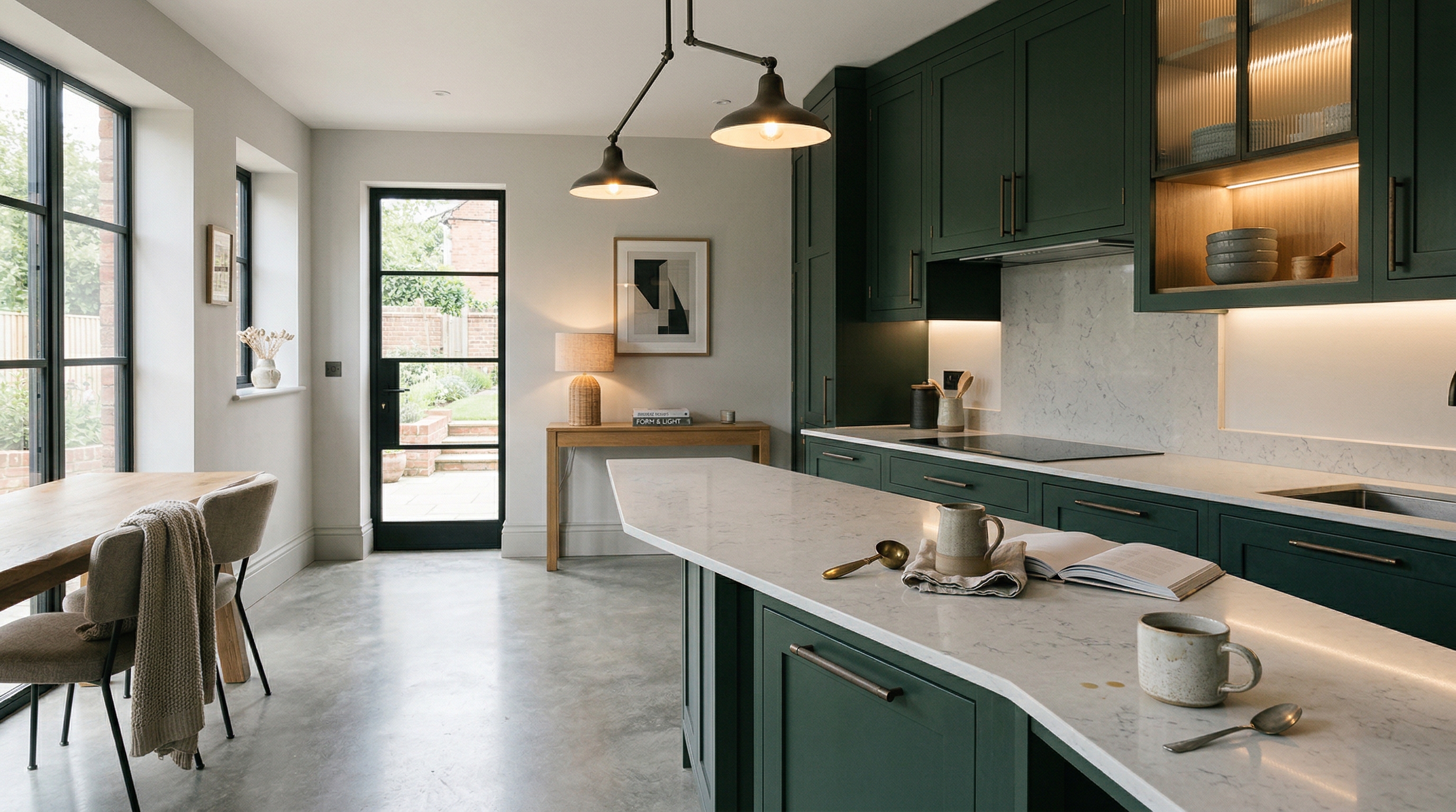 Mastercraft bespoke kitchen in Chard, wide architectural view showing room volume and design quality