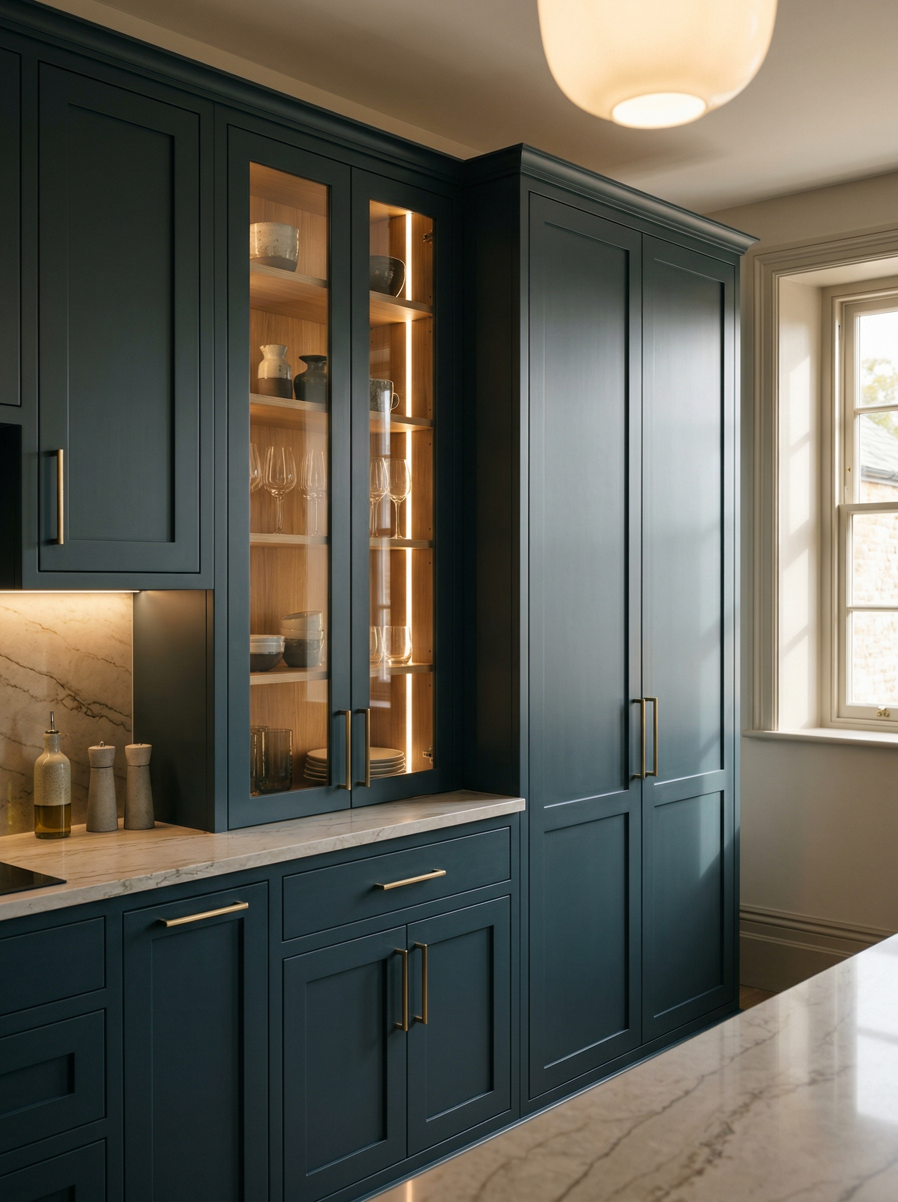 Bespoke kitchen installation, full-height cabinetry and considered storage design