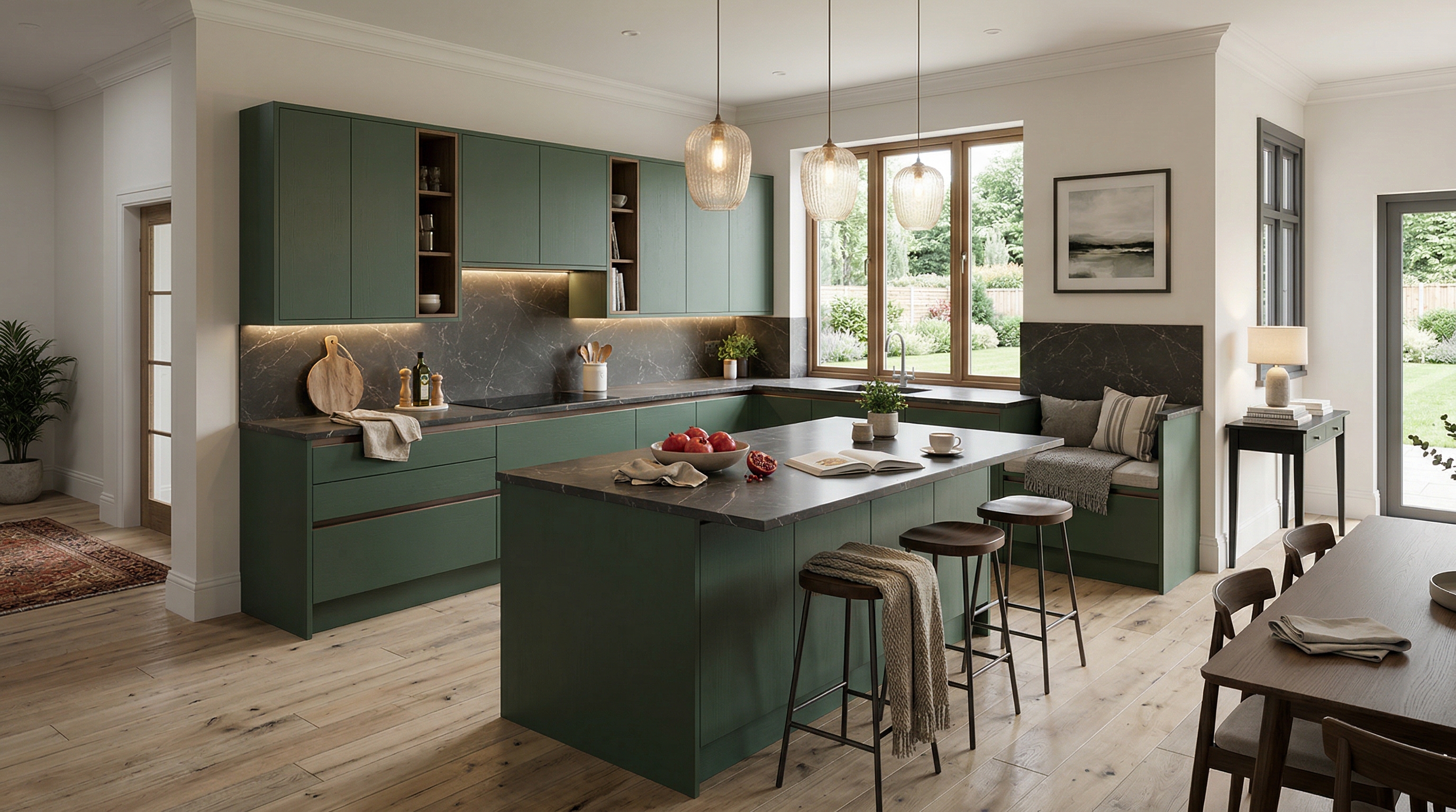 Mastercraft bespoke kitchen in Chatteris, wide architectural view showing room volume and design quality