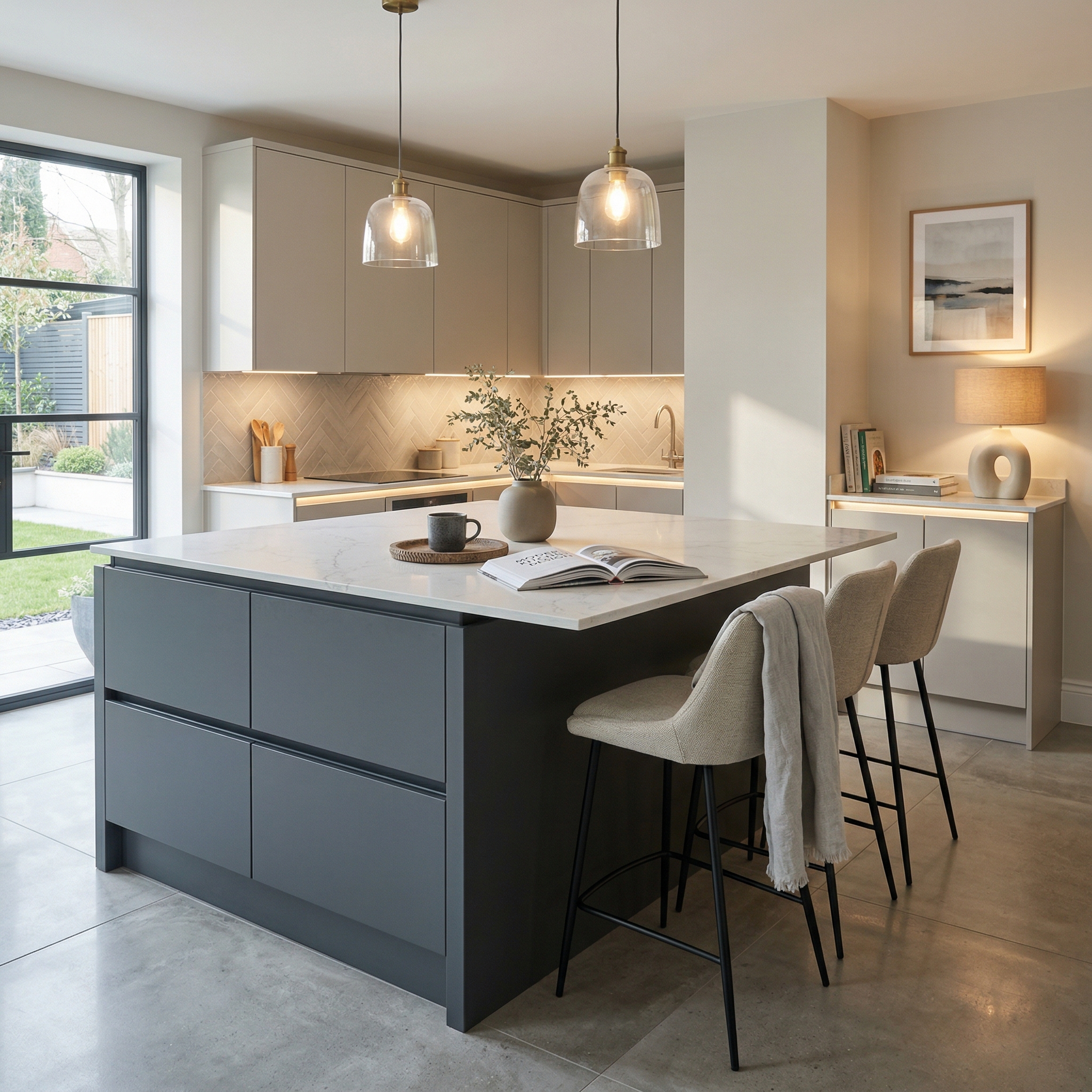 square1_800x800 Bespoke kitchen island detail, matt painted handleless slab cabinetry with quality joinery