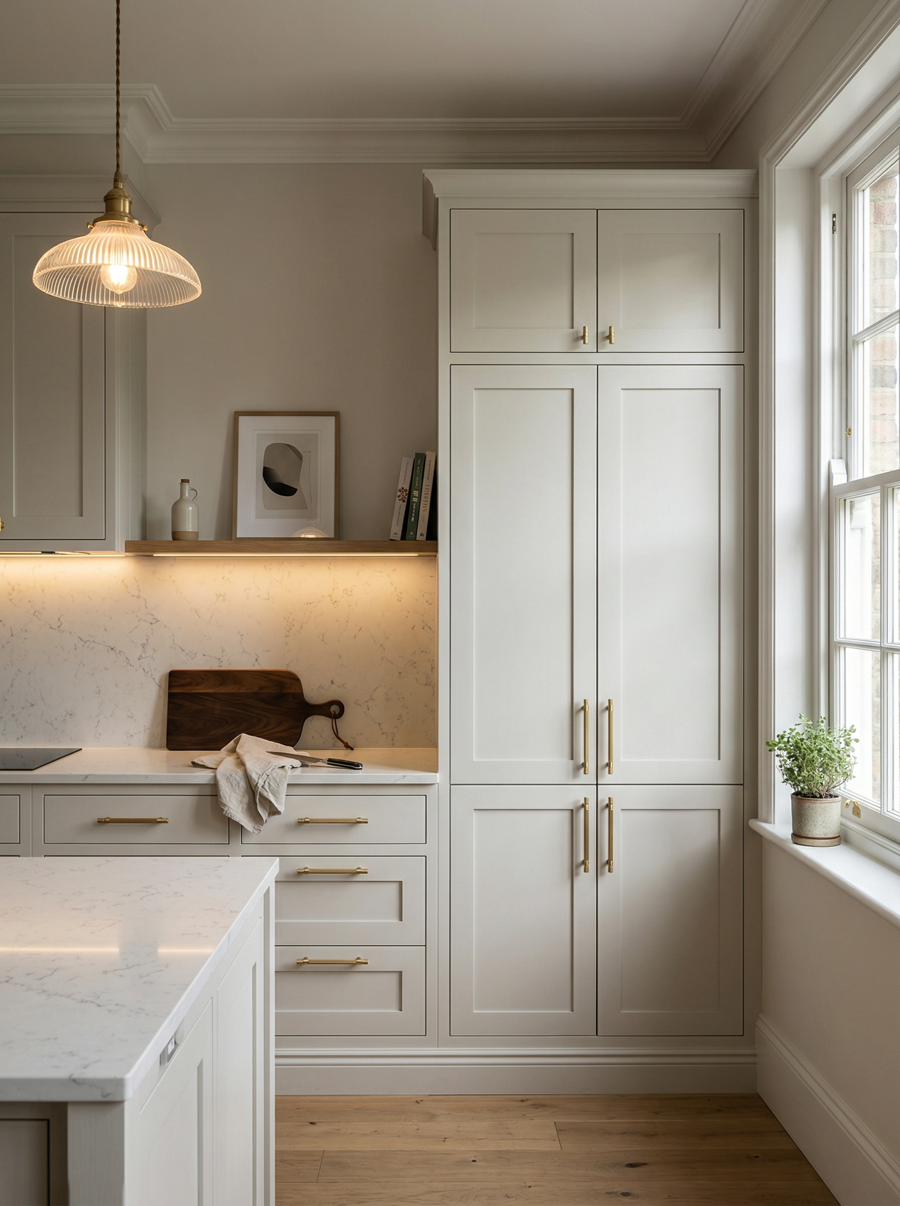 portrait1_600x800 Tall view of full-height bespoke kitchen cabinetry, timber veneer slab-door cabinetry