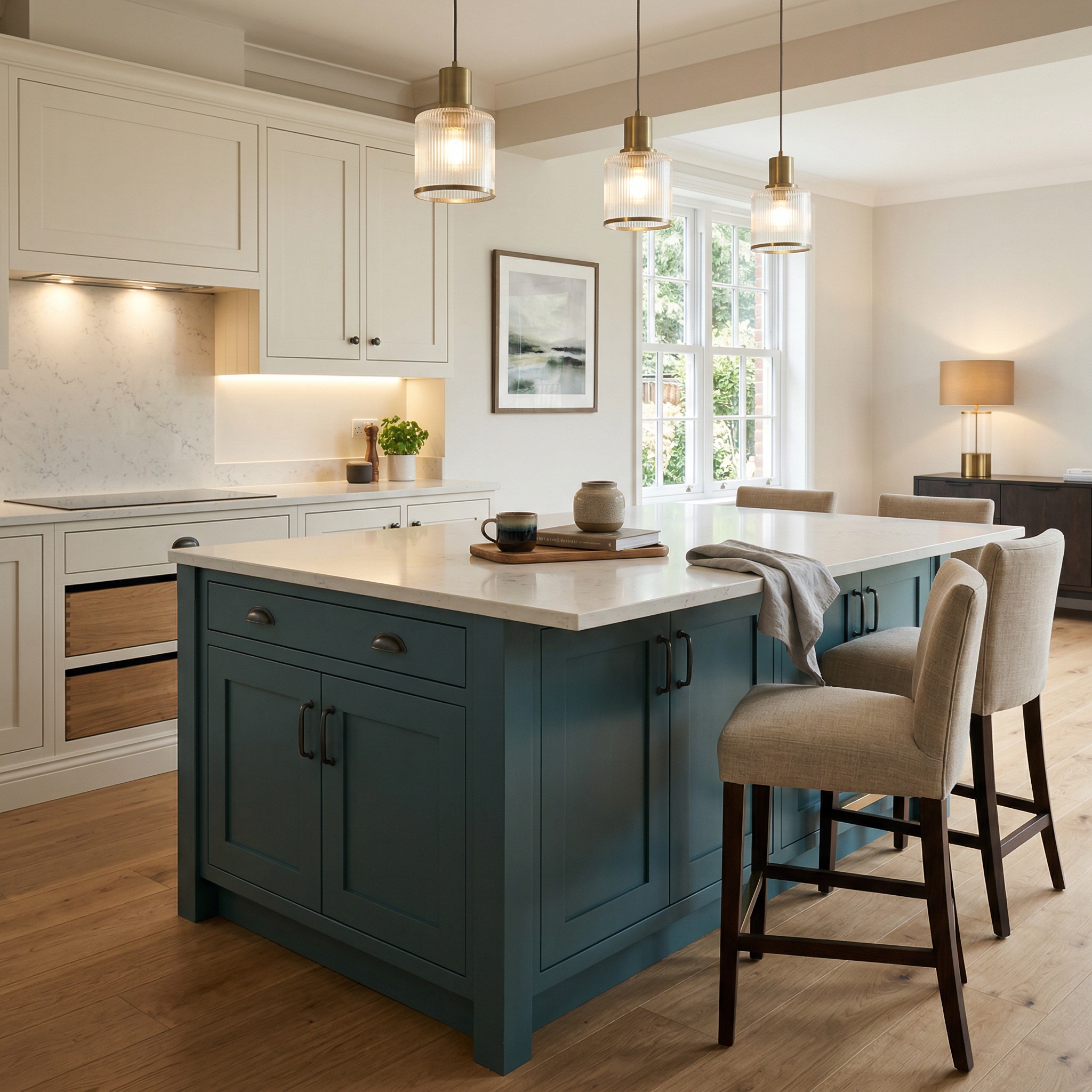 Bespoke kitchen island detail, timber veneer slab-door cabinetry with quality joinery