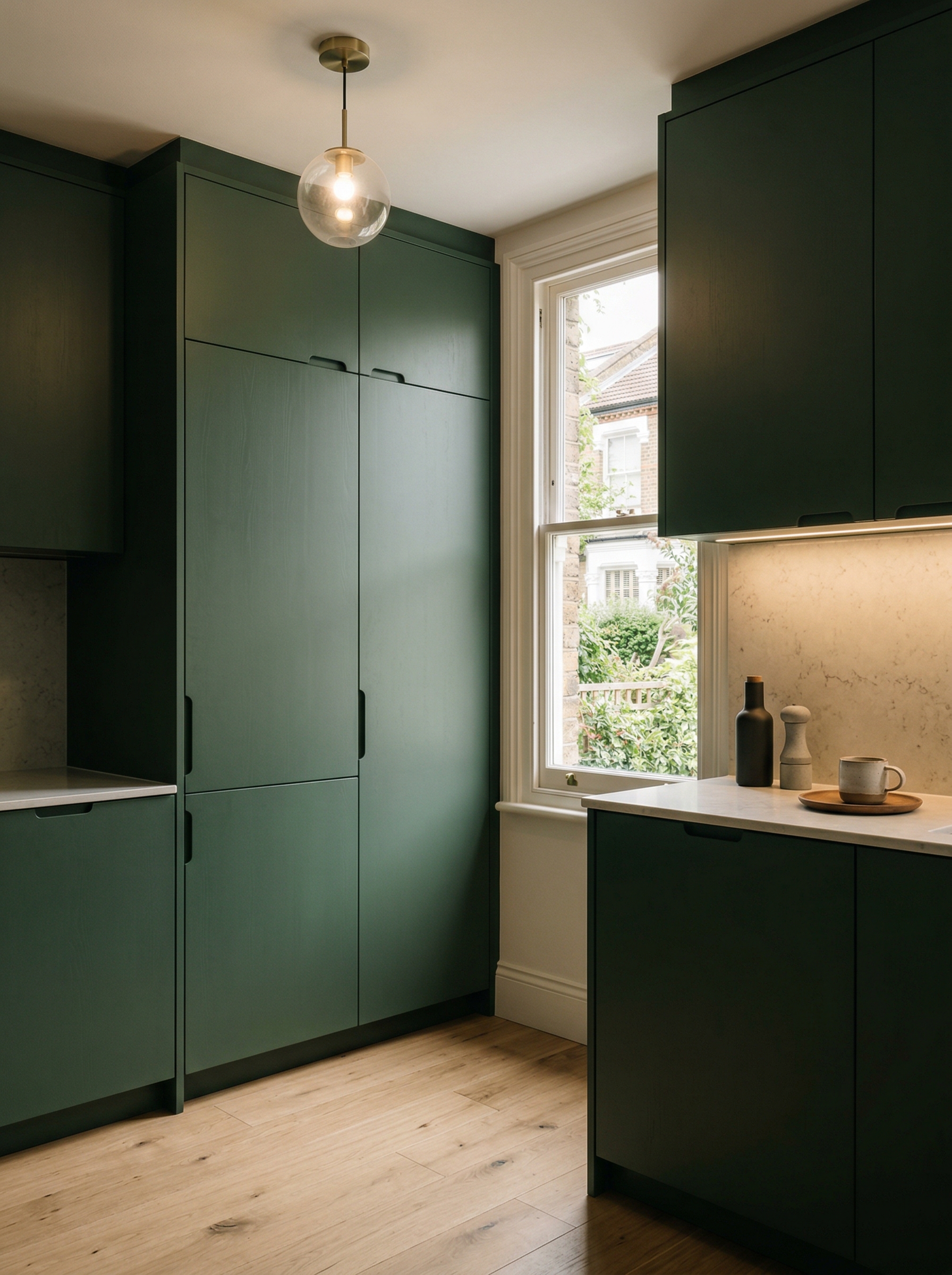 Bespoke kitchen installation, full-height cabinetry and considered storage design
