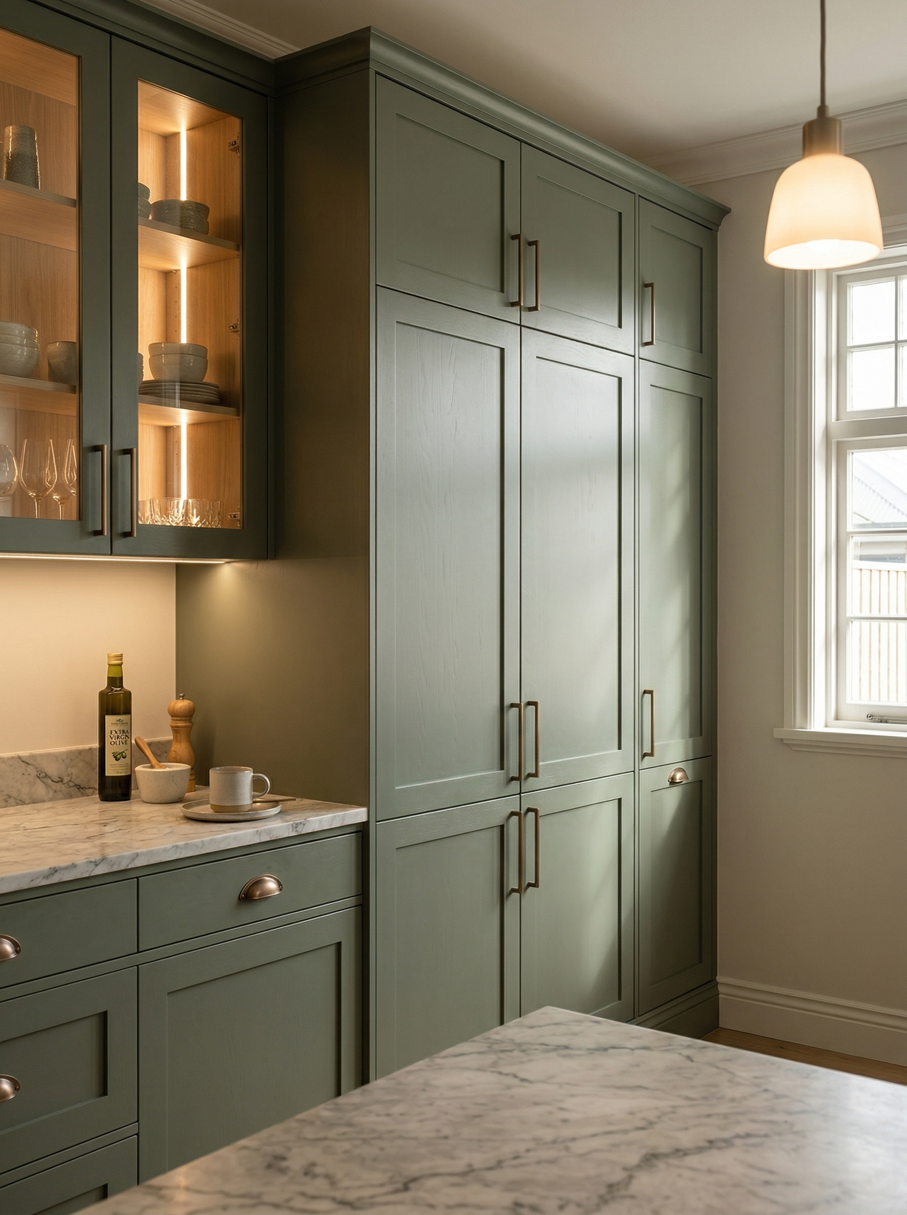Bespoke kitchen installation, full-height cabinetry and considered storage design