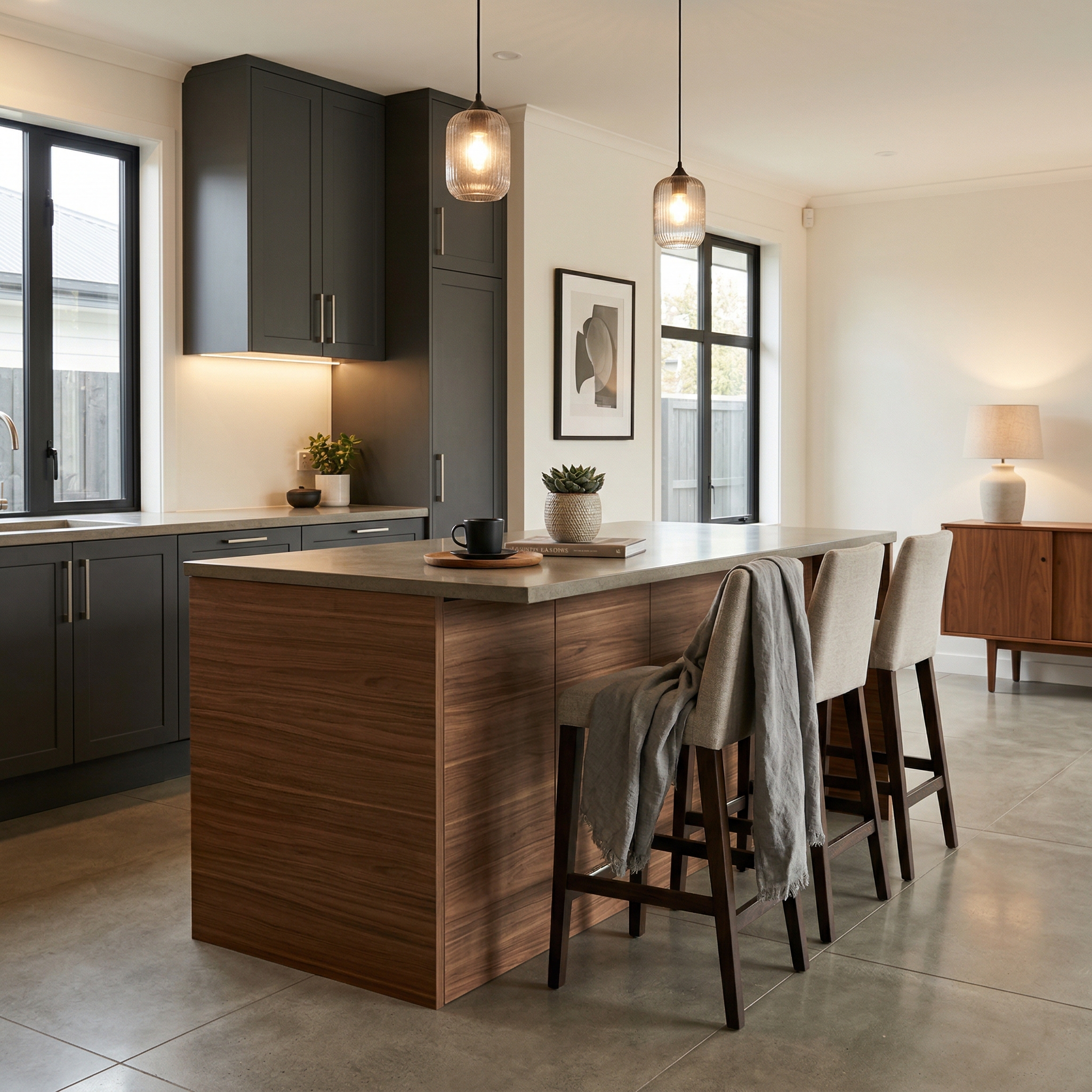 Bespoke kitchen island detail, contemporary painted lay-on cabinetry with quality joinery