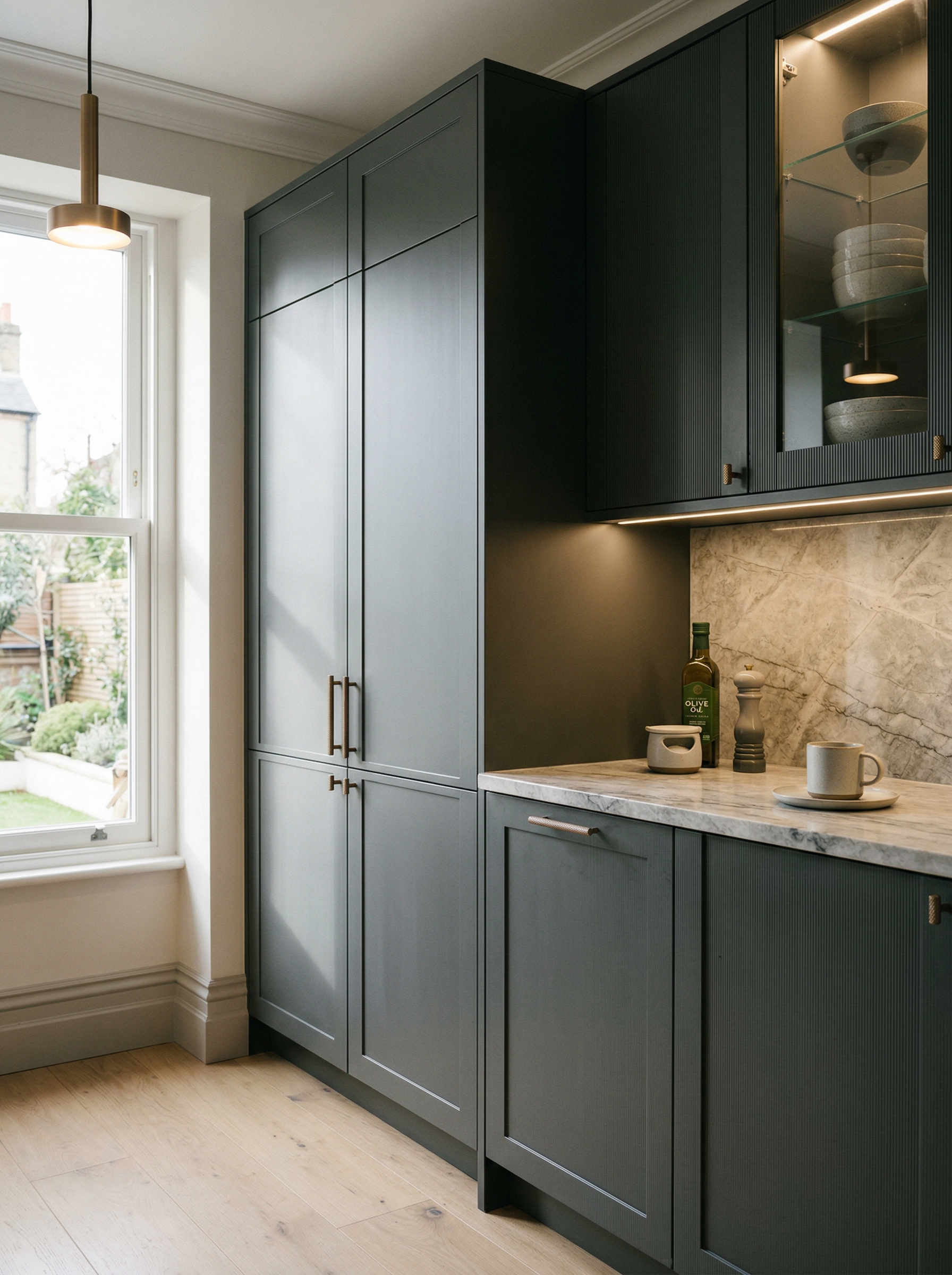 Bespoke kitchen installation, full-height cabinetry and considered storage design
