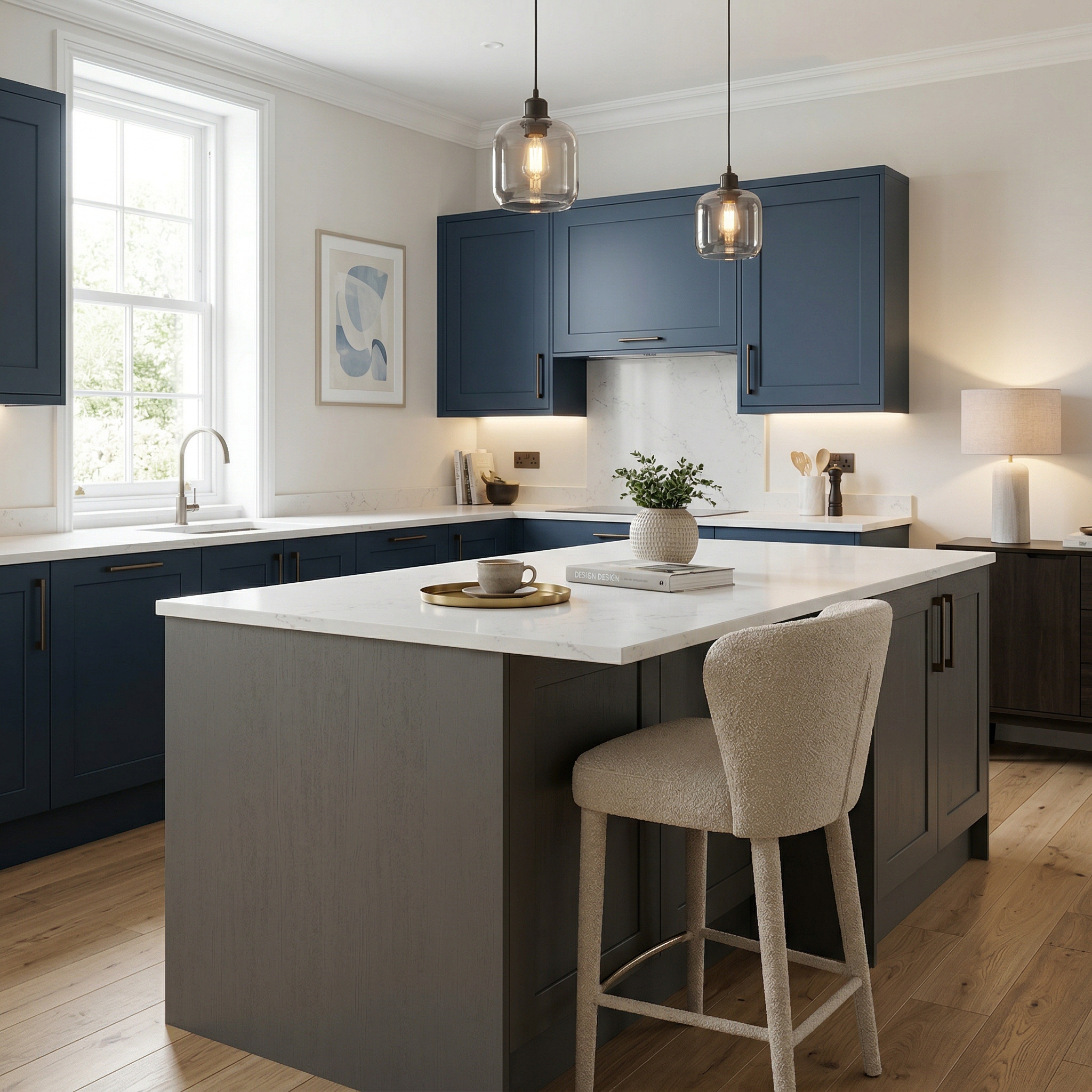 square1_800x800 Bespoke kitchen island detail, matt painted handleless slab cabinetry with quality joinery