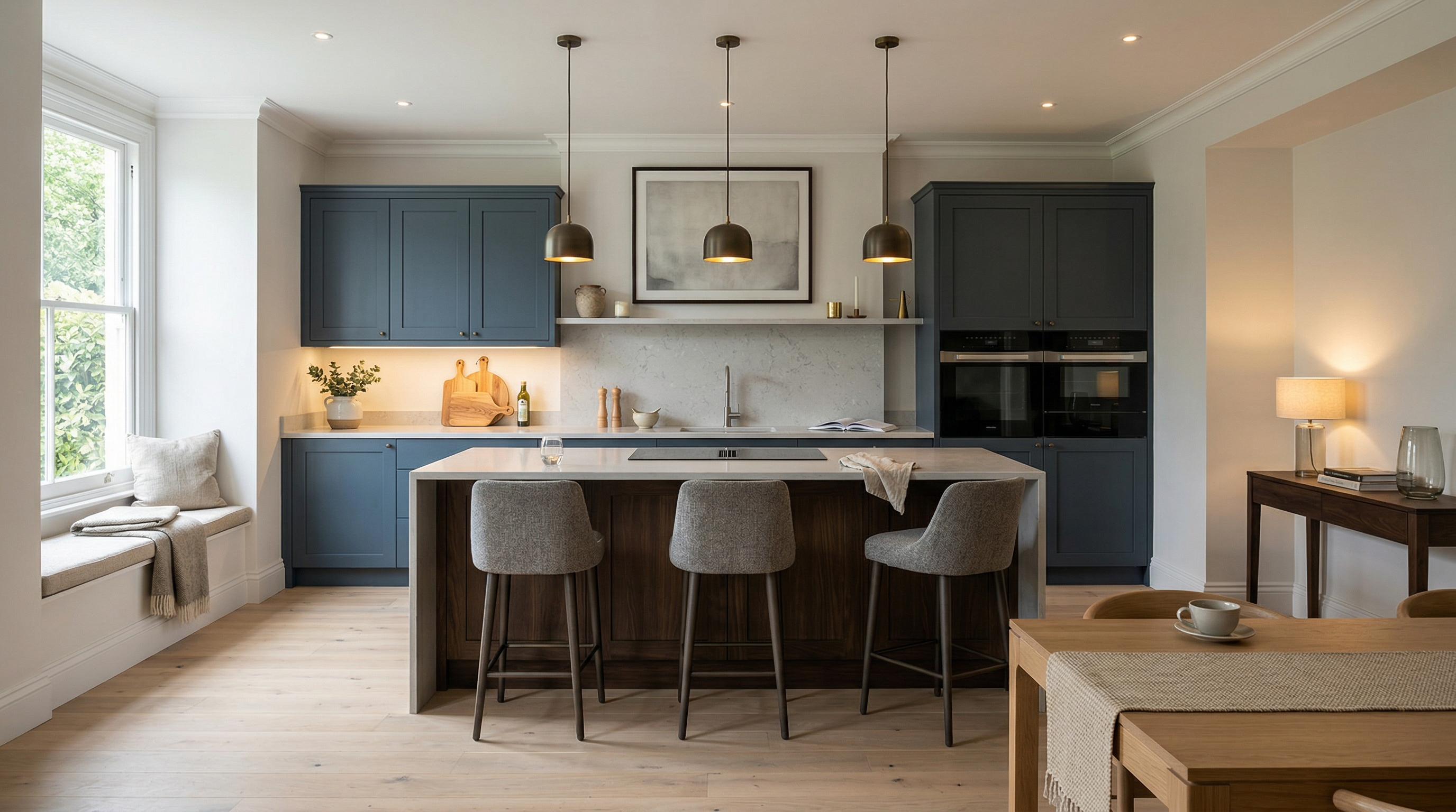 Mastercraft bespoke kitchen in Clifton, wide architectural view showing room volume and design quality