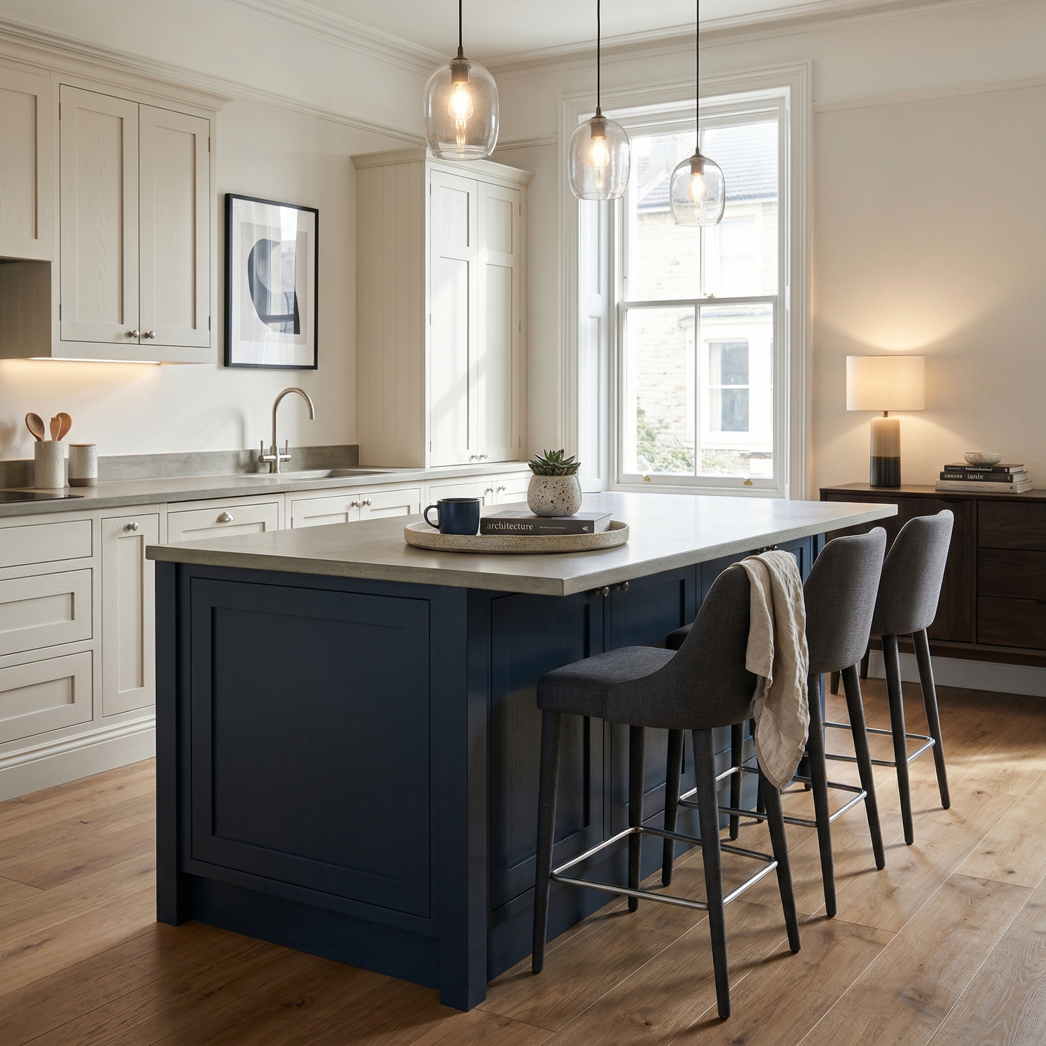 square1_800x800 Bespoke kitchen island detail, matt painted handleless slab cabinetry with quality joinery