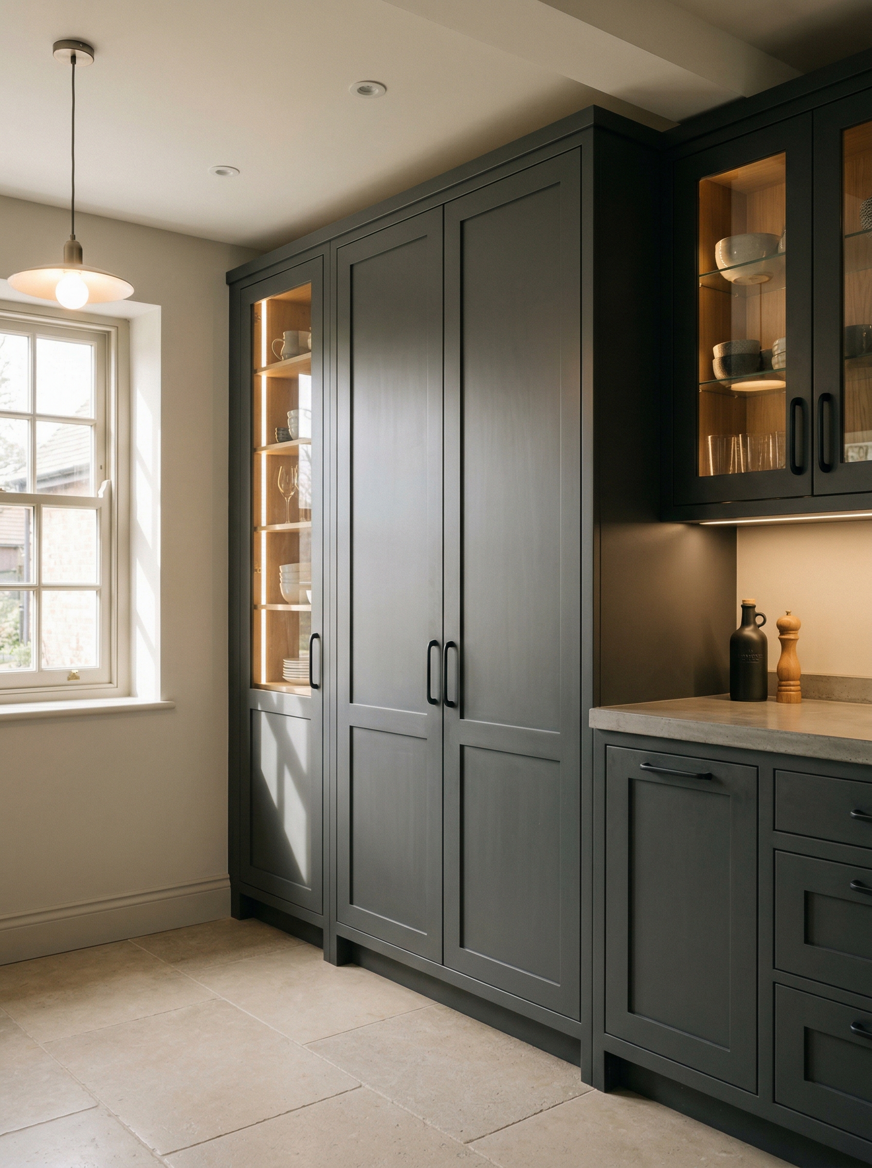 Bespoke kitchen installation, full-height cabinetry and considered storage design