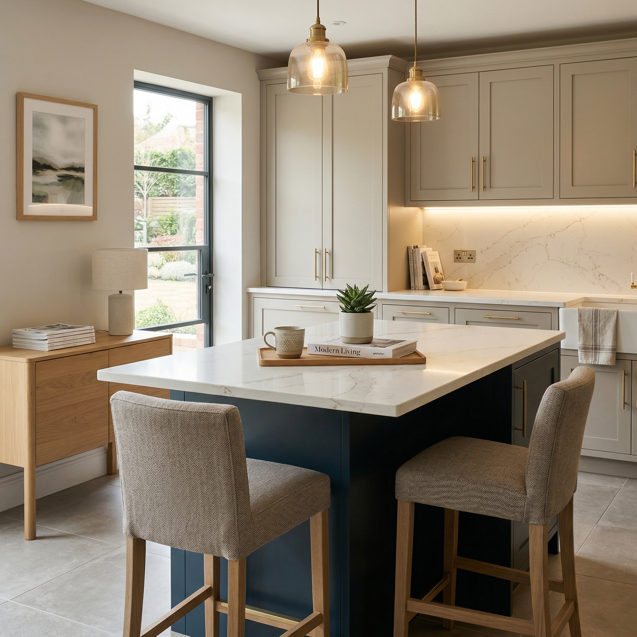 square1_800x800 Bespoke kitchen island detail, matt painted handleless slab cabinetry with quality joinery