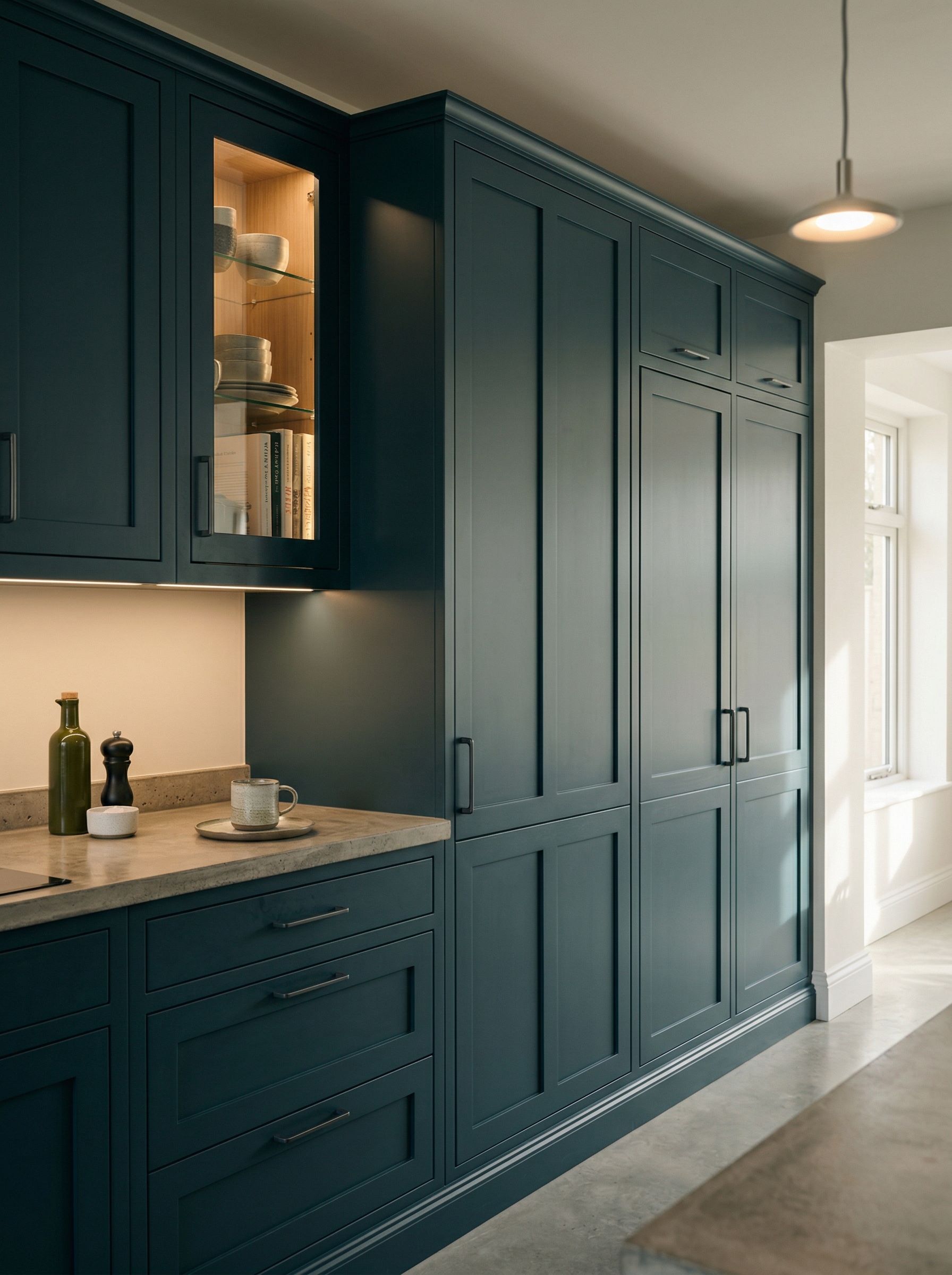 Bespoke kitchen installation, full-height cabinetry and considered storage design