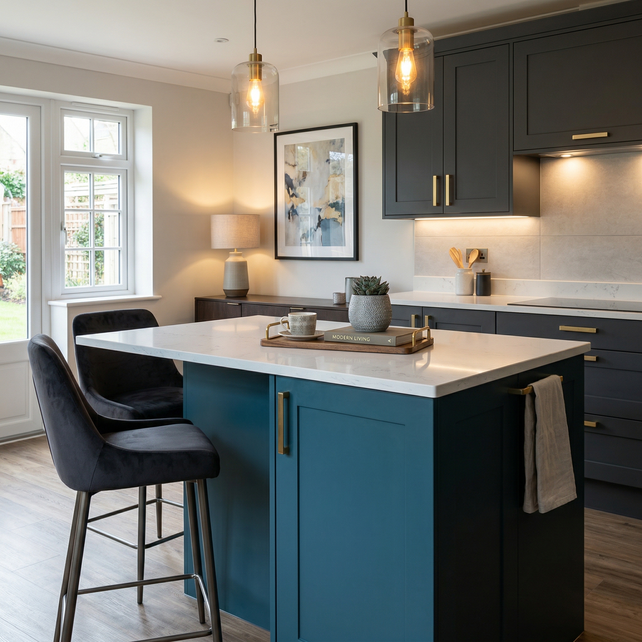 square1_800x800 Bespoke kitchen island detail, matt painted handleless slab cabinetry with quality joinery