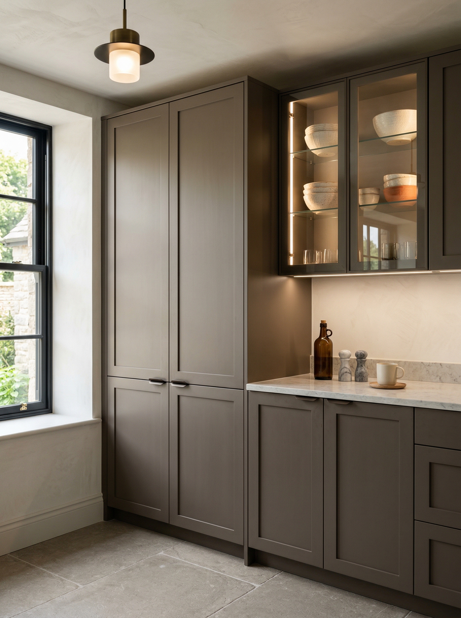 Bespoke kitchen installation, full-height cabinetry and considered storage design