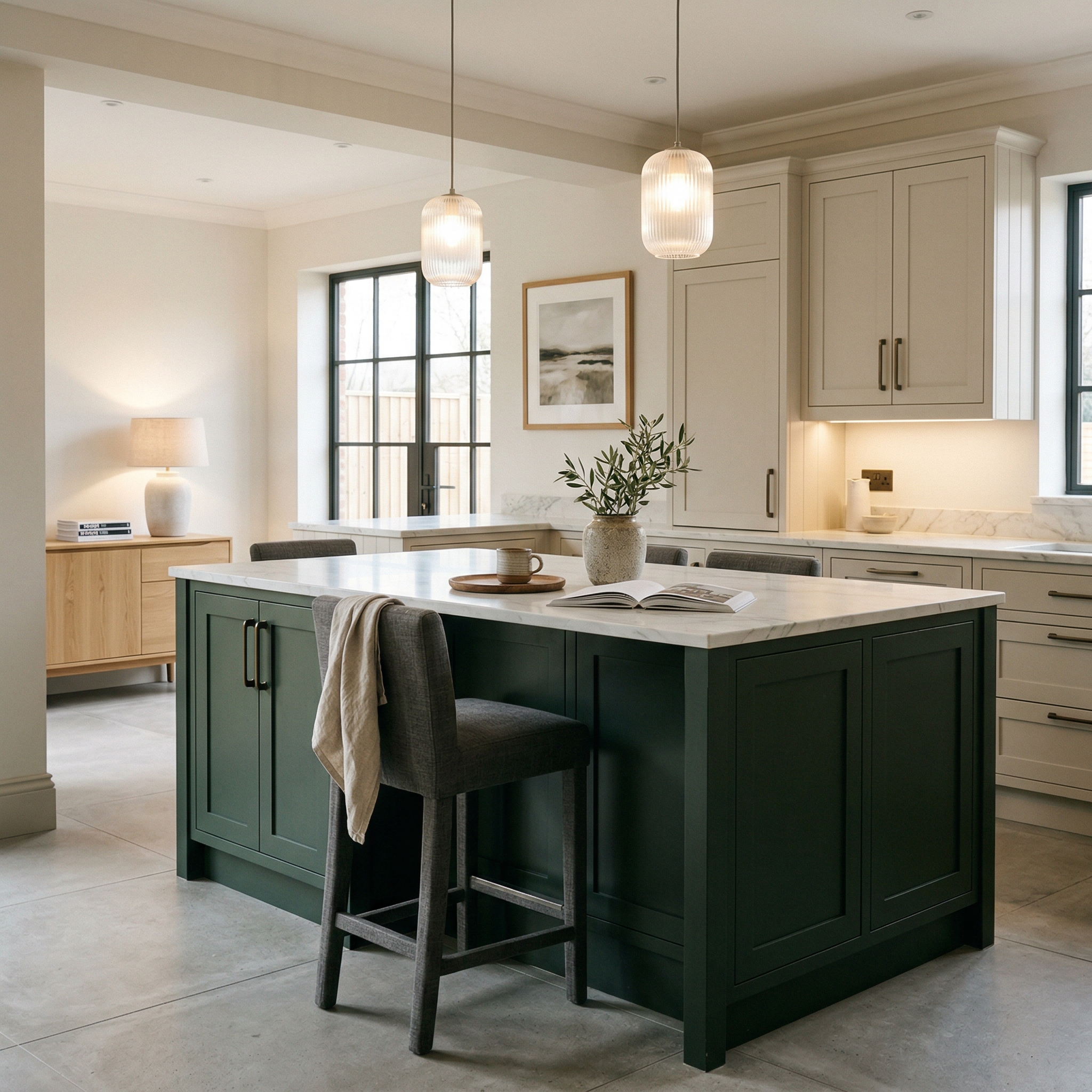 Bespoke kitchen island detail, modern shaker cabinetry with quality joinery