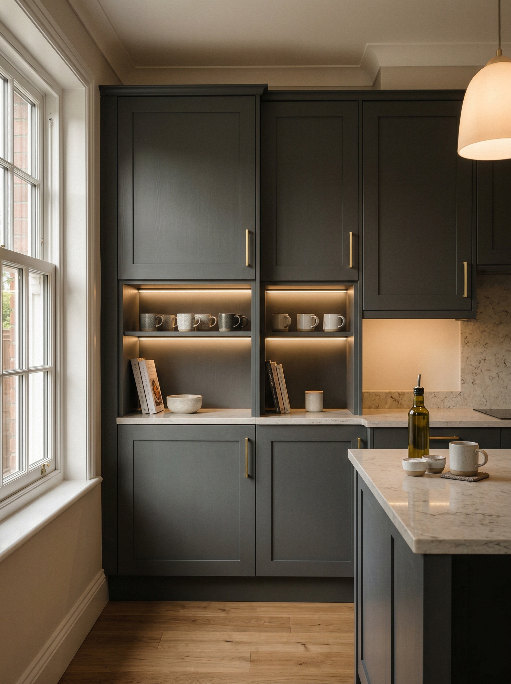 Bespoke kitchen installation, full-height cabinetry and considered storage design