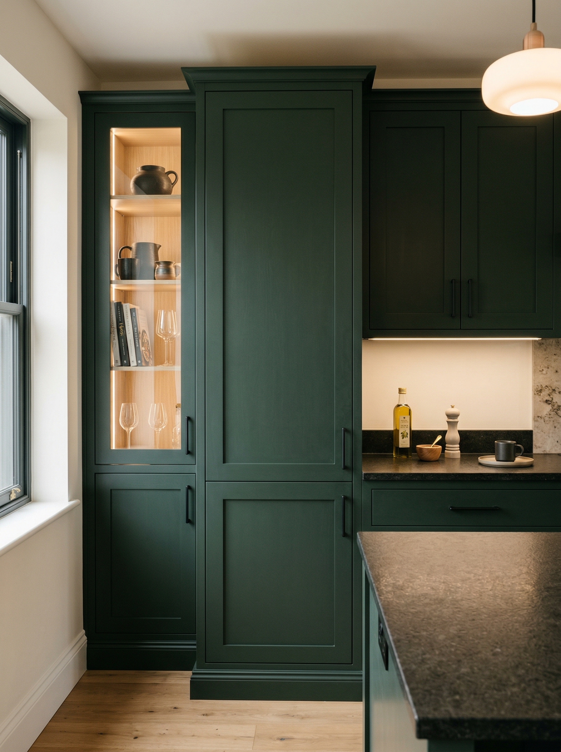 Bespoke kitchen installation, full-height cabinetry and considered storage design