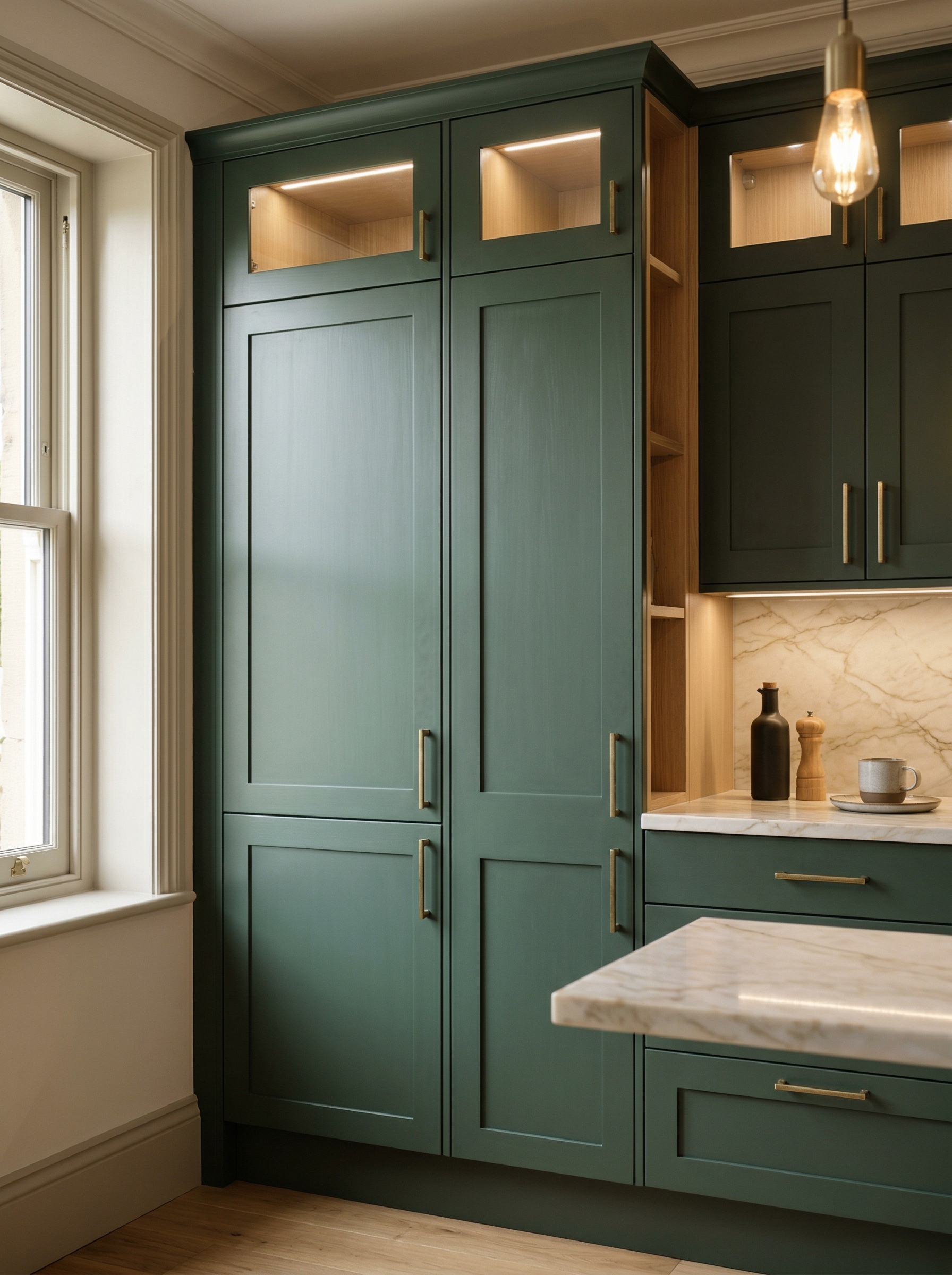 Bespoke kitchen installation, full-height cabinetry and considered storage design