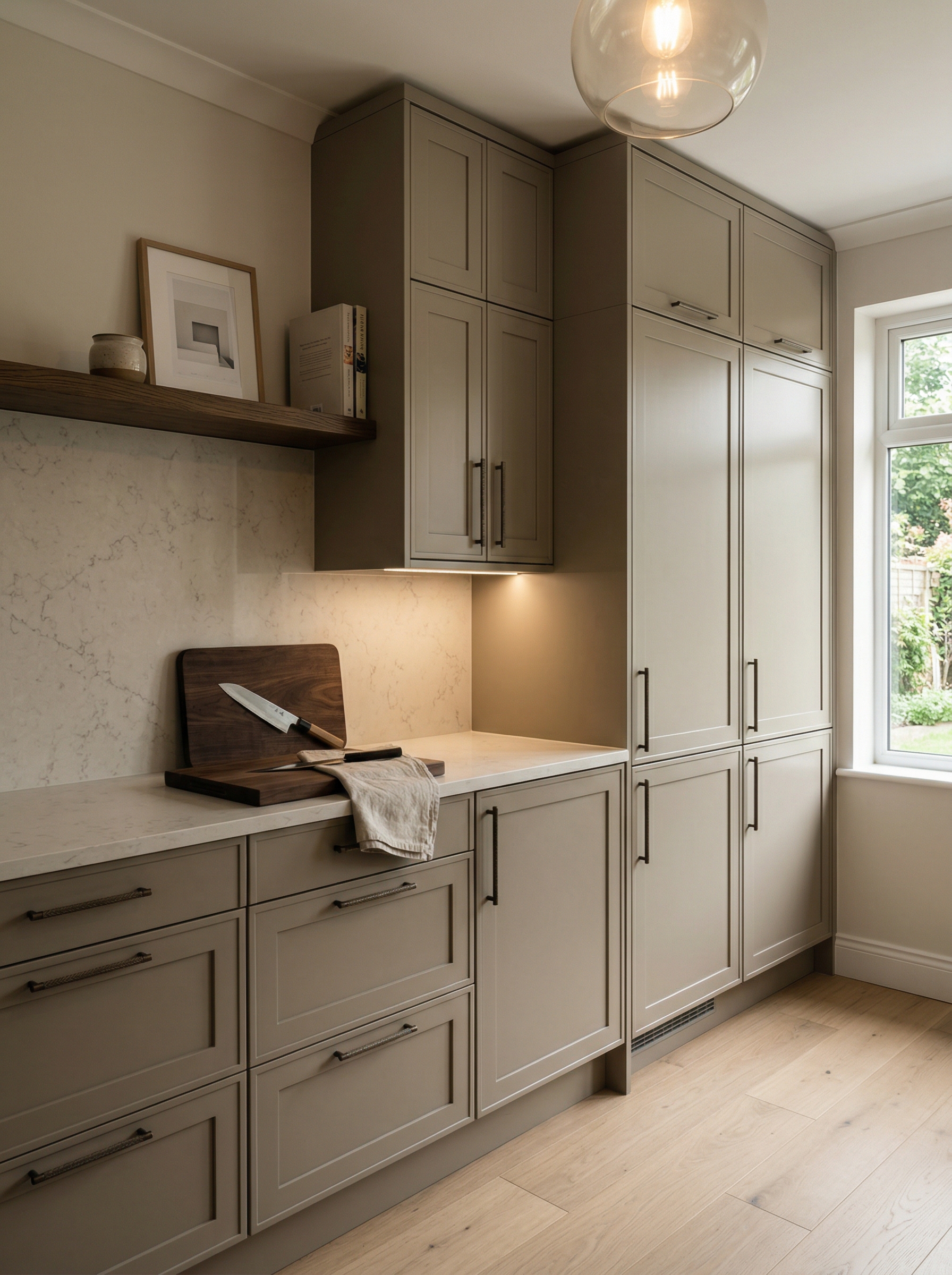 portrait1_600x800 Tall view of full-height bespoke kitchen cabinetry, contemporary painted lay-on cabinetry