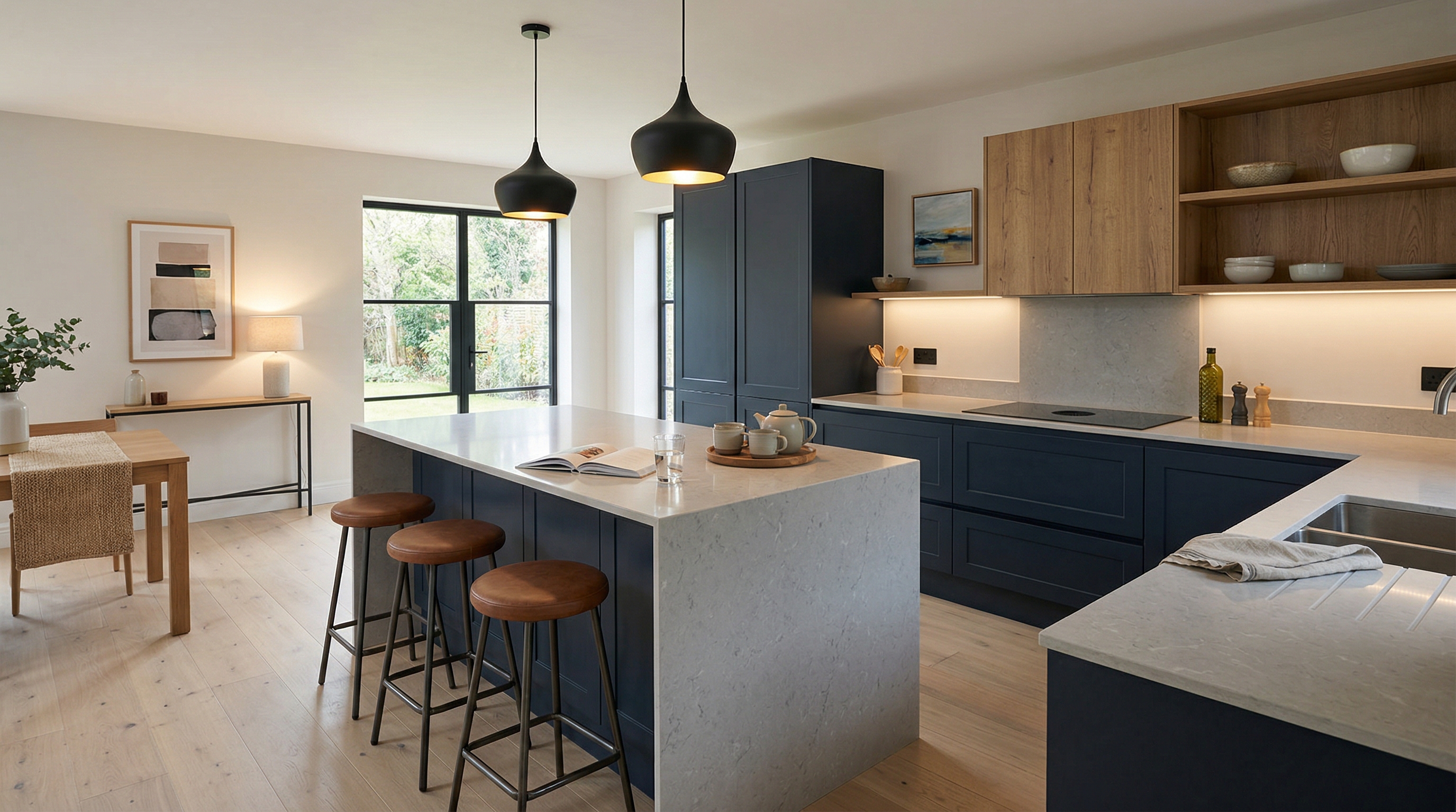 Mastercraft bespoke kitchen in Dereham, wide architectural view showing room volume and design quality