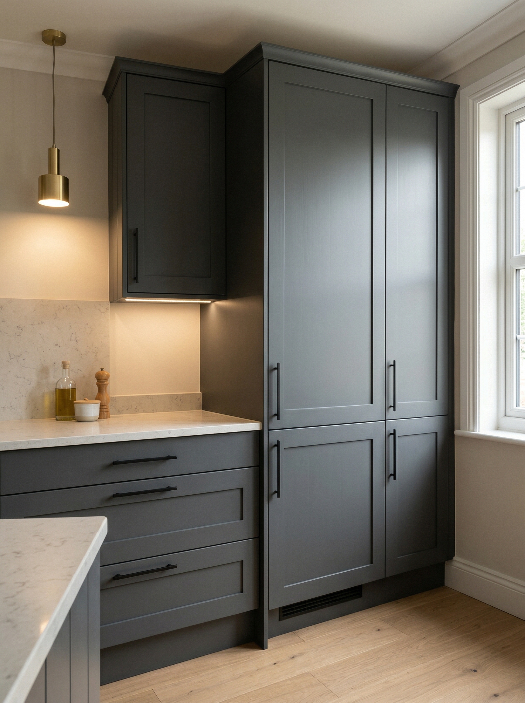 Bespoke kitchen installation, full-height cabinetry and considered storage design