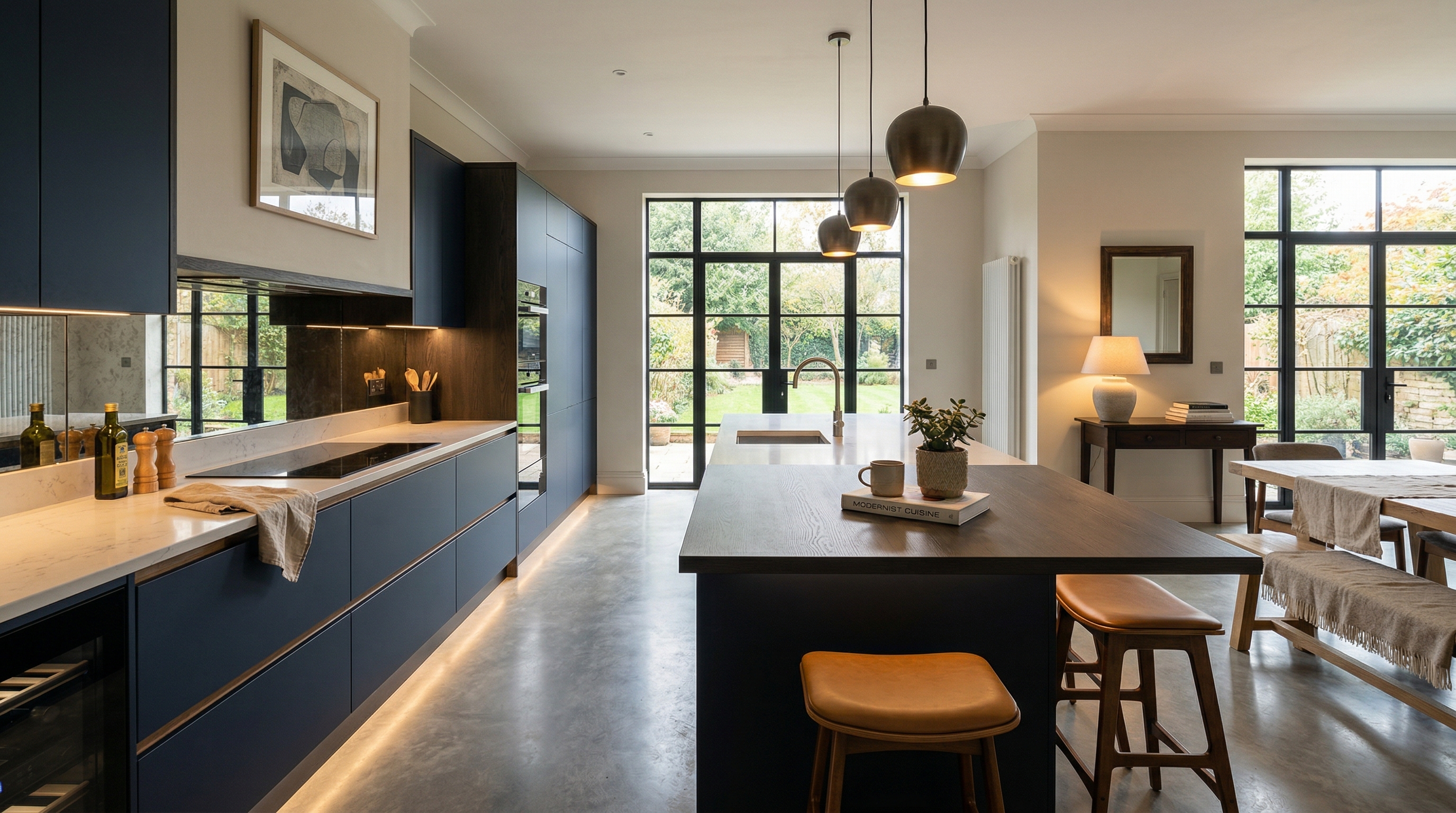 Mastercraft bespoke kitchen in Devizes, wide architectural view showing room volume and design quality