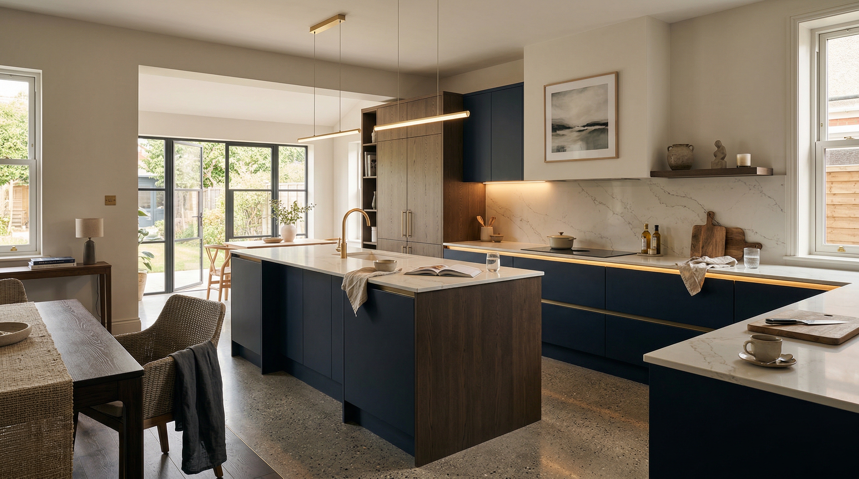 hero2_1200x675 Mastercraft bespoke kitchen in Dowlais, wide architectural view showing room volume and design quality