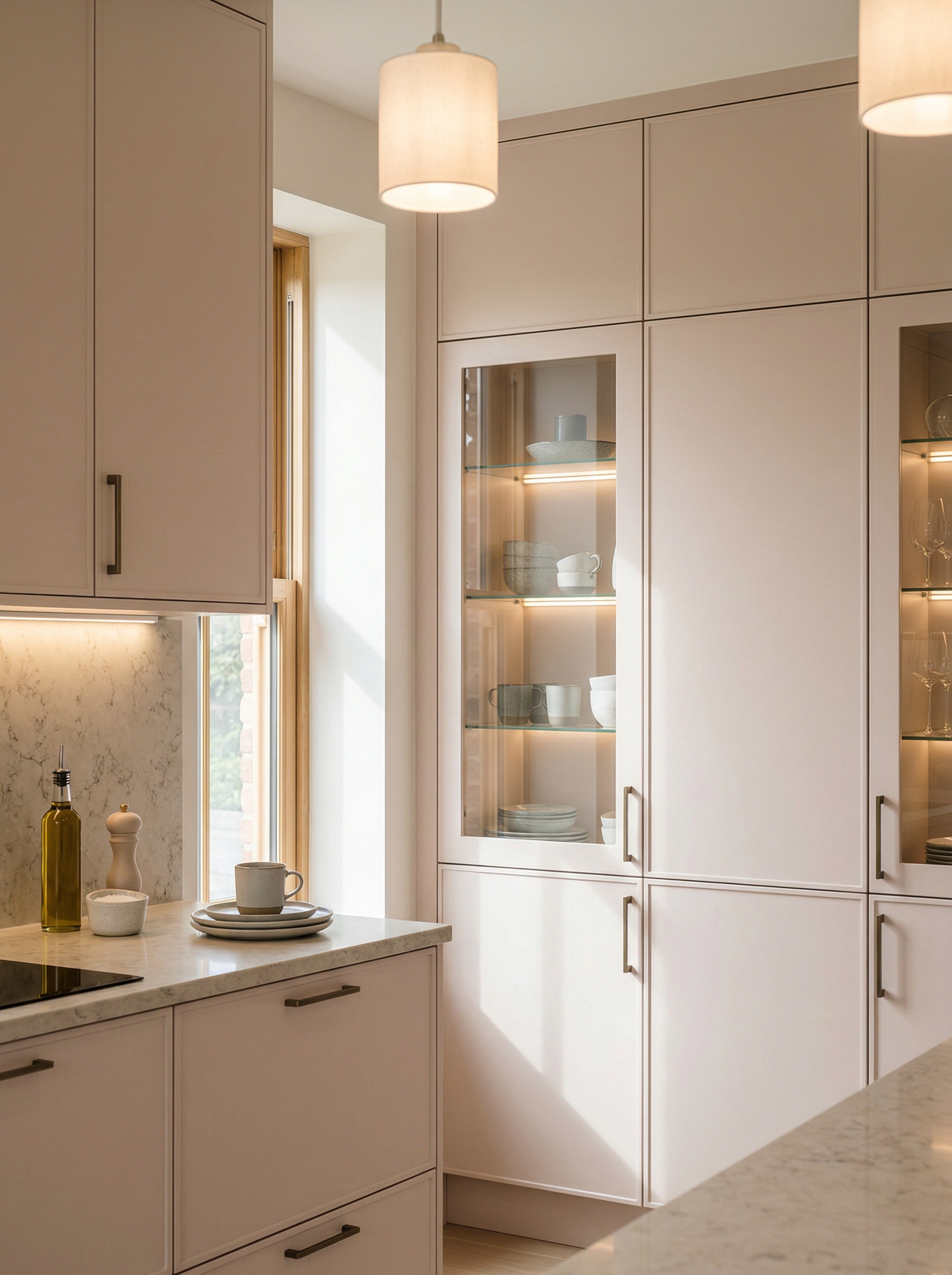 Bespoke kitchen installation, full-height cabinetry and considered storage design