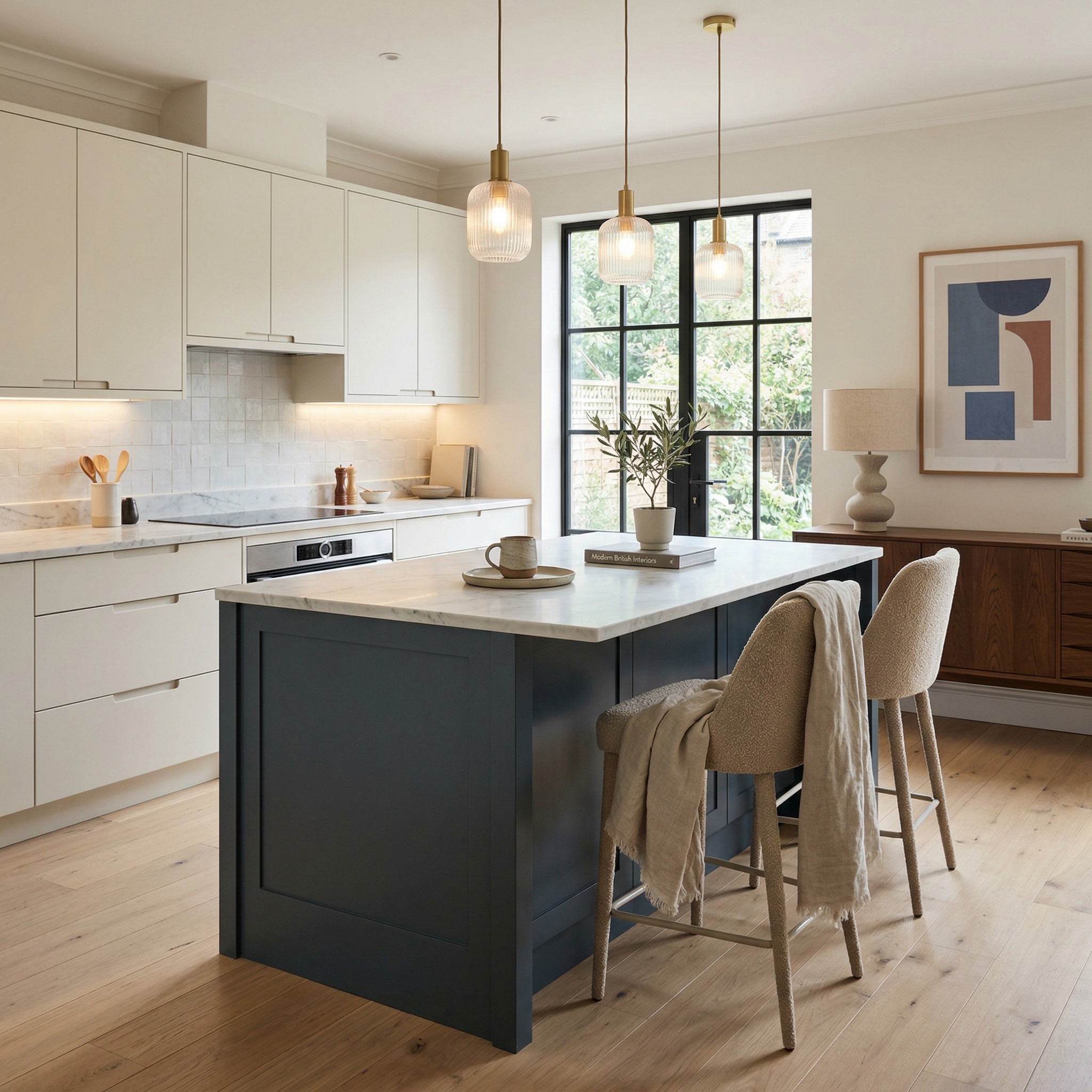 Bespoke kitchen island detail, timber veneer slab-door cabinetry with quality joinery