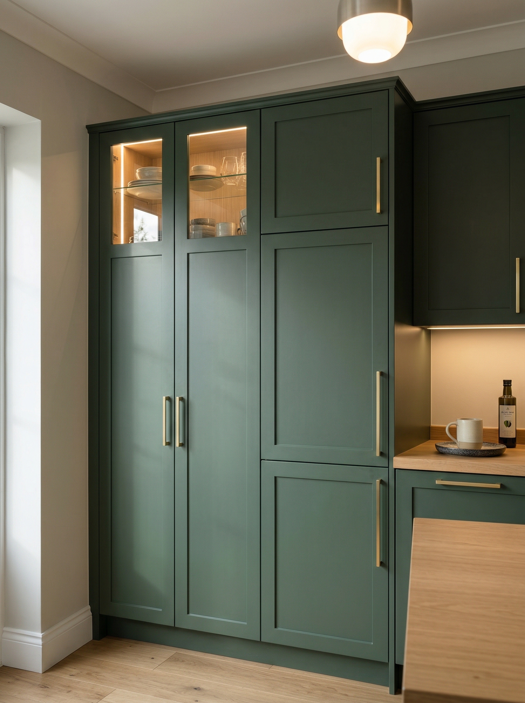 Bespoke kitchen installation, full-height cabinetry and considered storage design