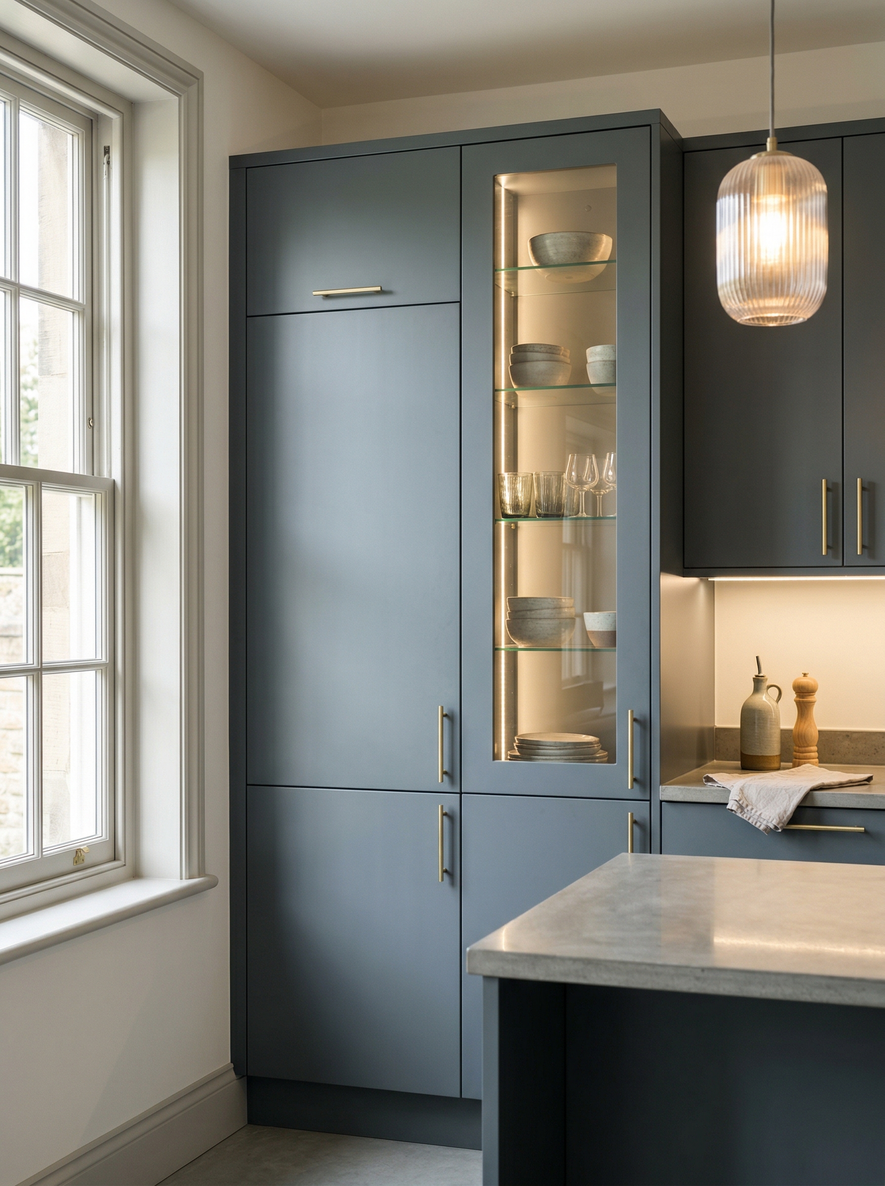 Bespoke kitchen installation, full-height cabinetry and considered storage design
