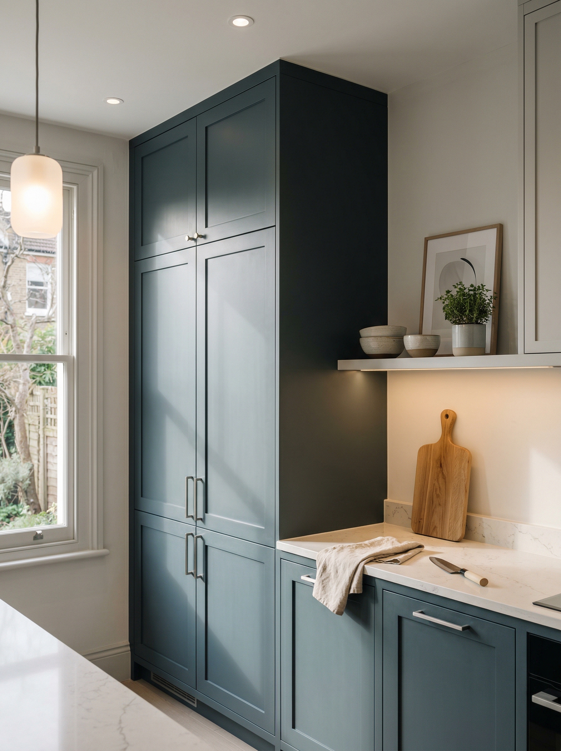 portrait1_600x800 Tall view of full-height bespoke kitchen cabinetry, timber veneer slab-door cabinetry