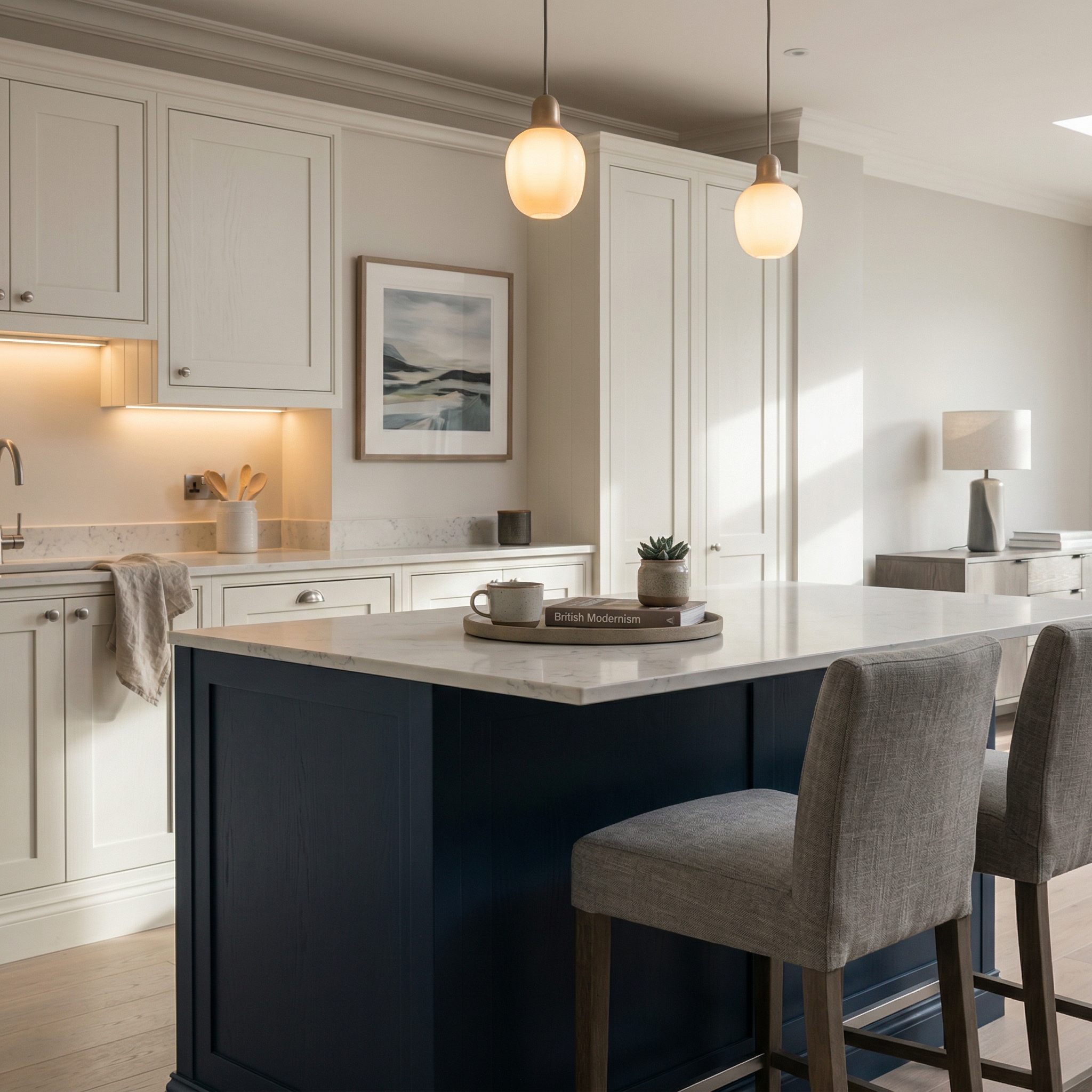 Bespoke kitchen island detail, timber veneer slab-door cabinetry with quality joinery