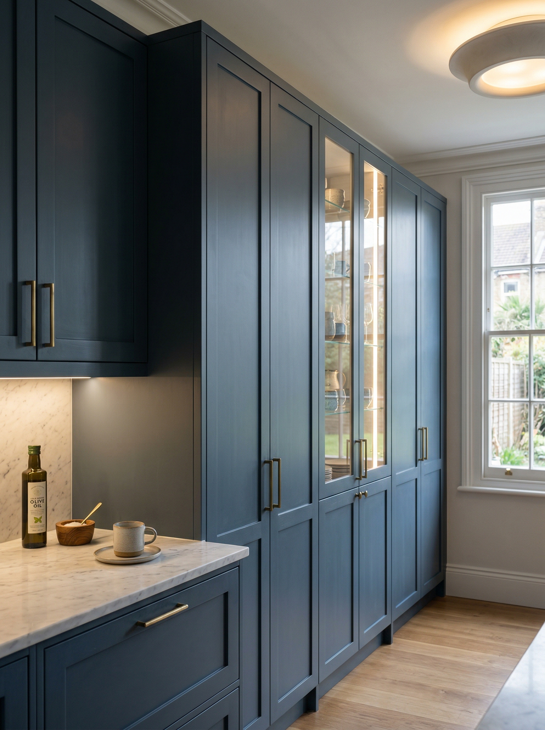 Bespoke kitchen installation, full-height cabinetry and considered storage design