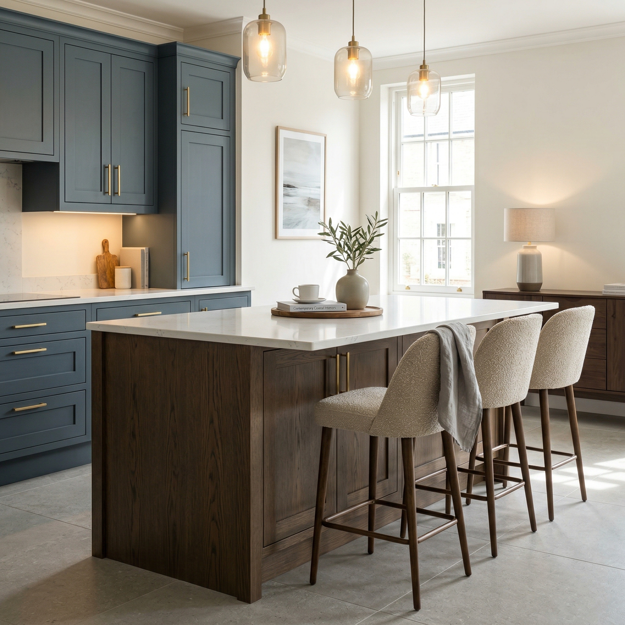 Bespoke kitchen island detail, timber veneer slab-door cabinetry with quality joinery