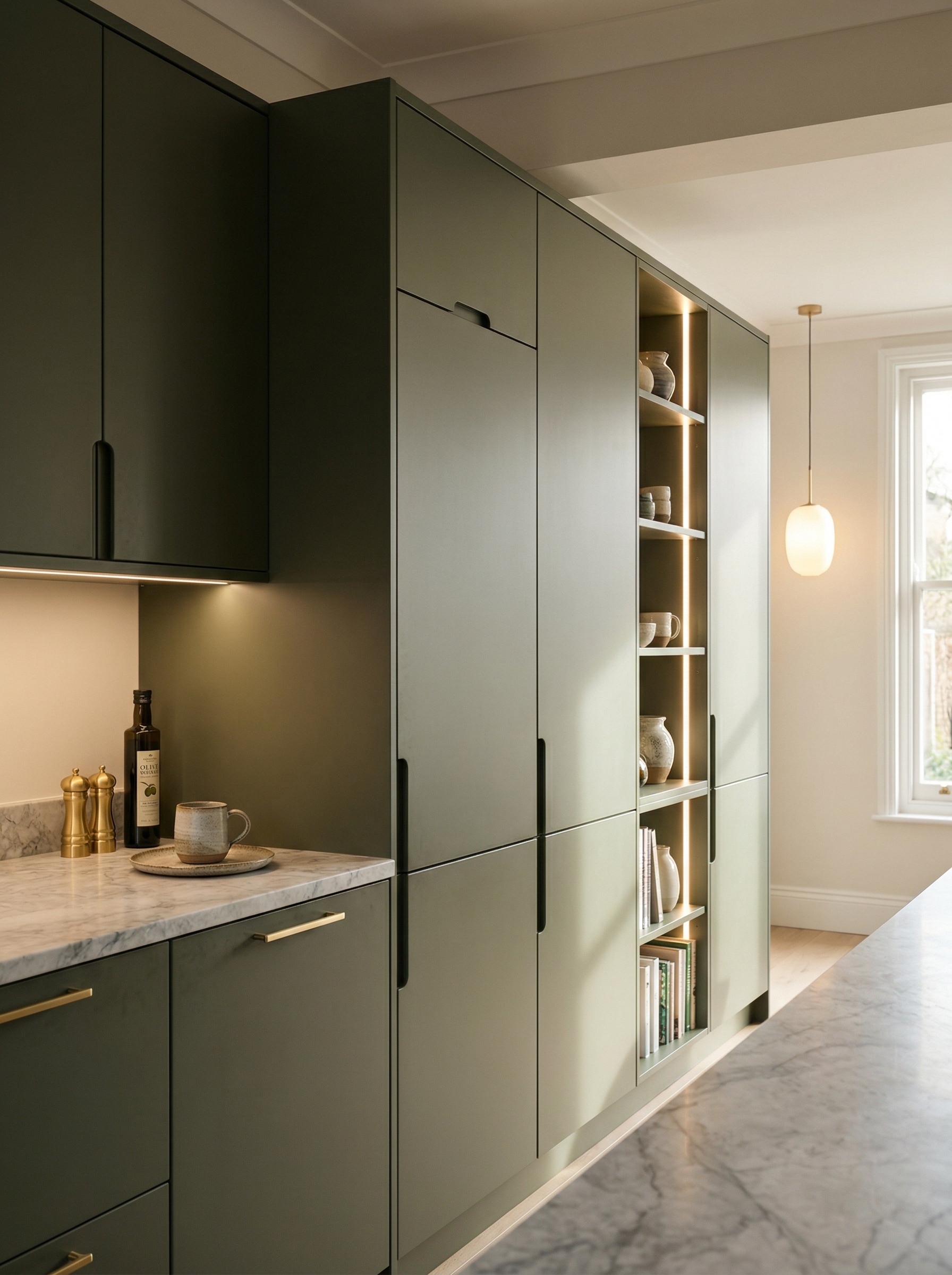 Bespoke kitchen installation, full-height cabinetry and considered storage design